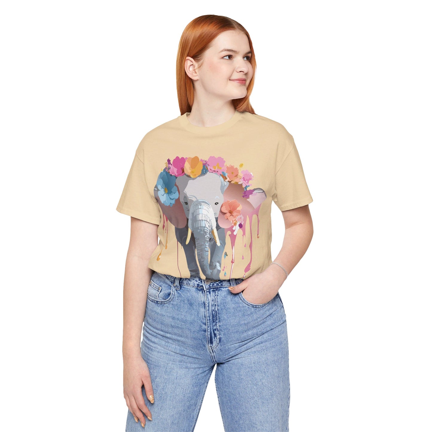 Natural Cotton Tee Shirt with Elephant Printify