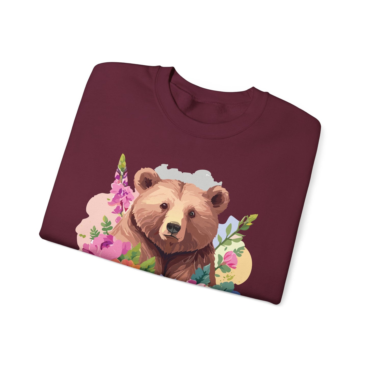 Unisex Floral Bear Sweatshirt, Animals Sweatshirt, Floral Sweatshirt, Art Design Sweatshirt