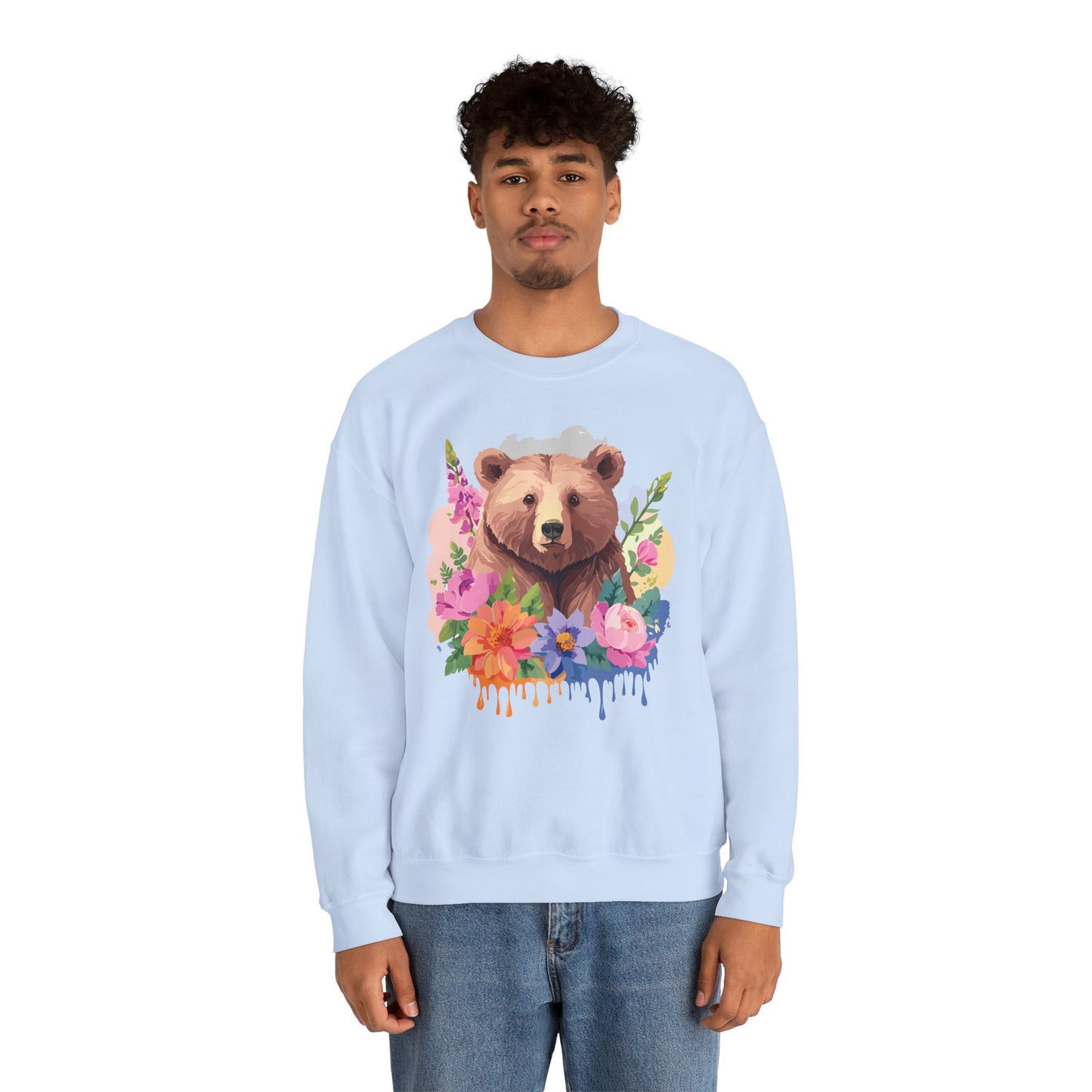 Unisex Floral Bear Sweatshirt, Animals Sweatshirt, Floral Sweatshirt, Art Design Sweatshirt