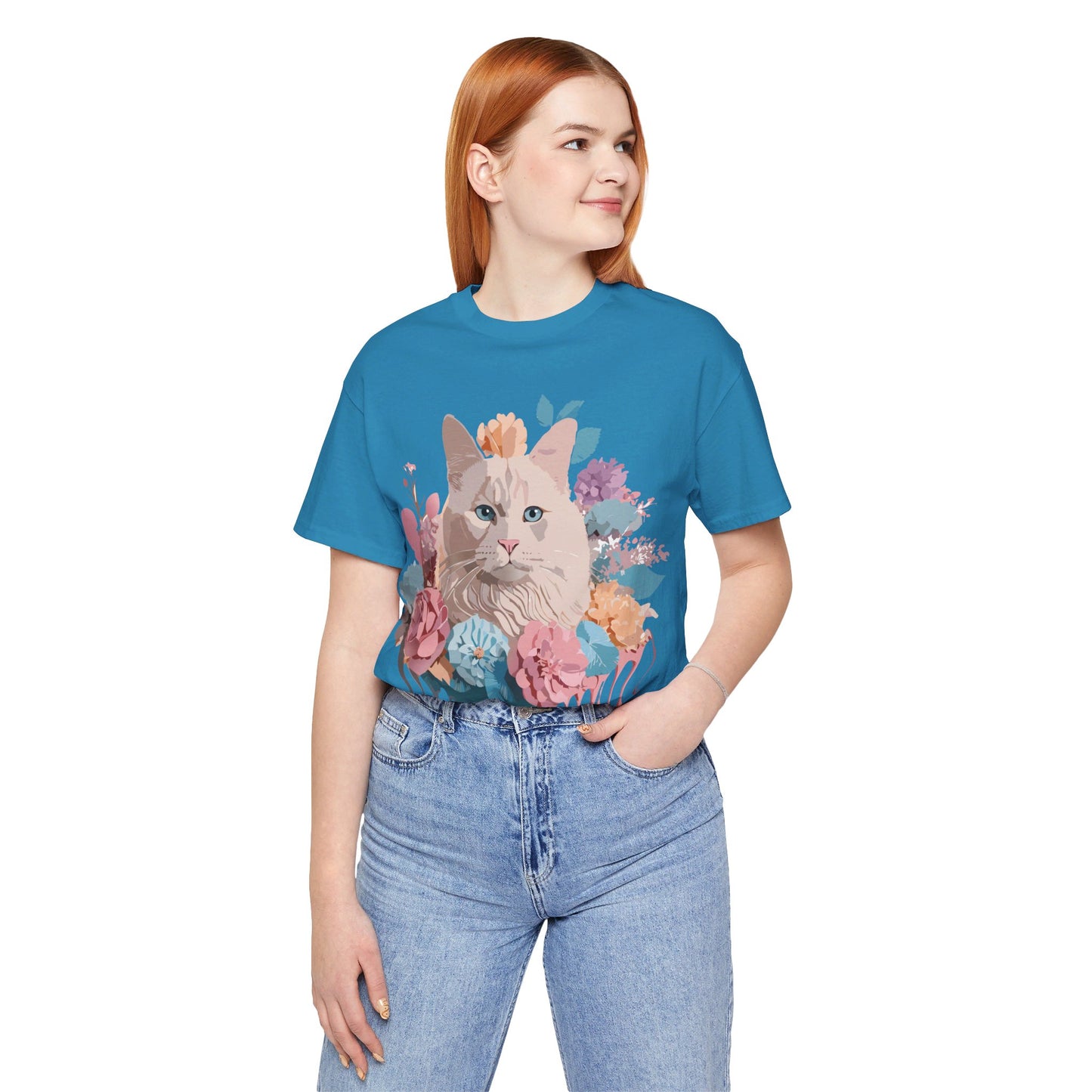 Natural Cotton Tee Shirt with Cat Printify