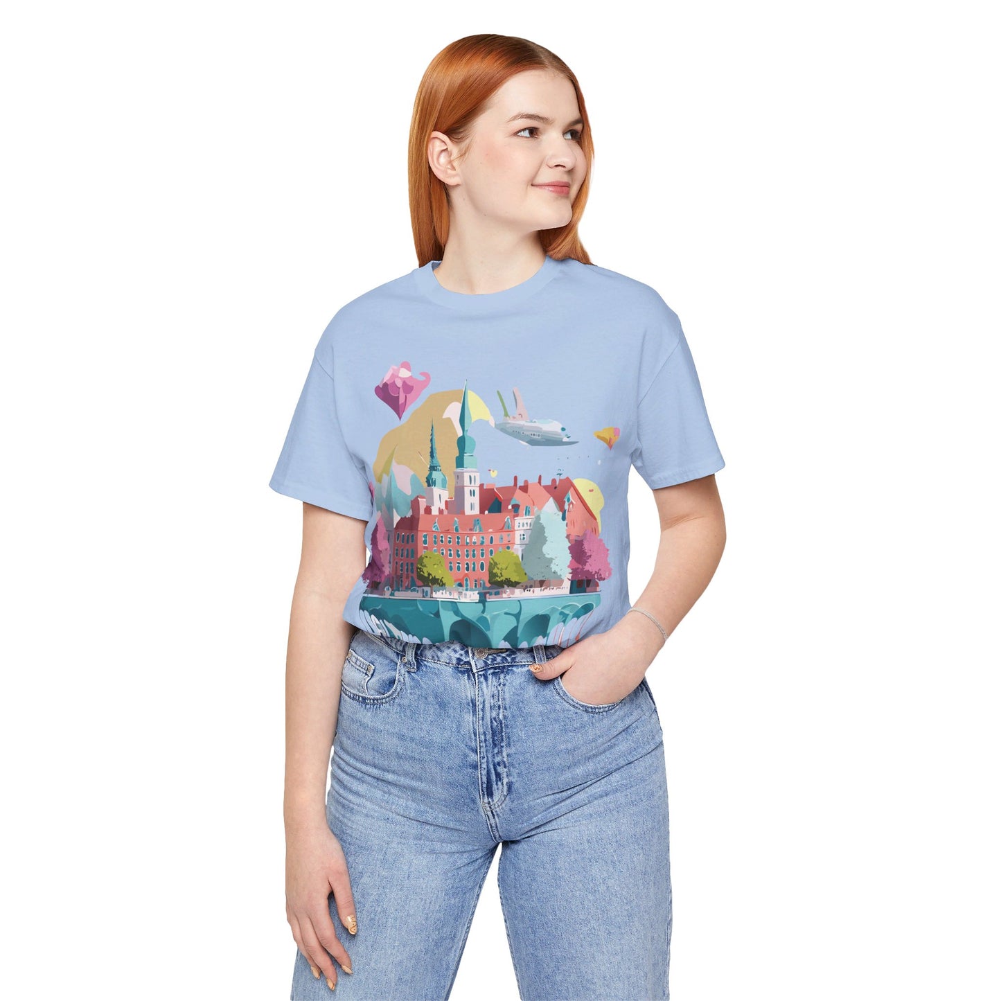 Natural Cotton Tee Shirt - Beautiful Places Collection - Warnemünde and Rostock - Germany Printify