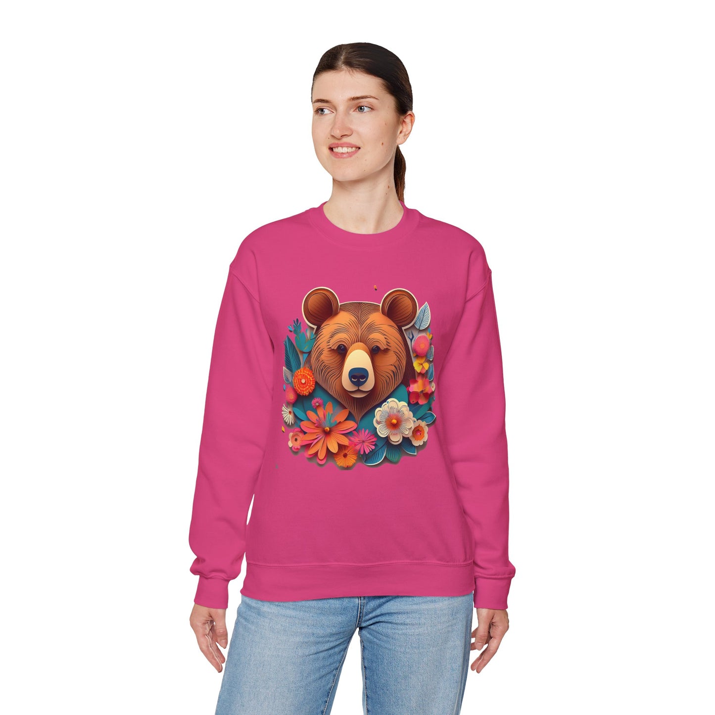 Unisex Floral Bear Sweatshirt, Animals Sweatshirt, Floral Sweatshirt, Art Design Sweatshirt