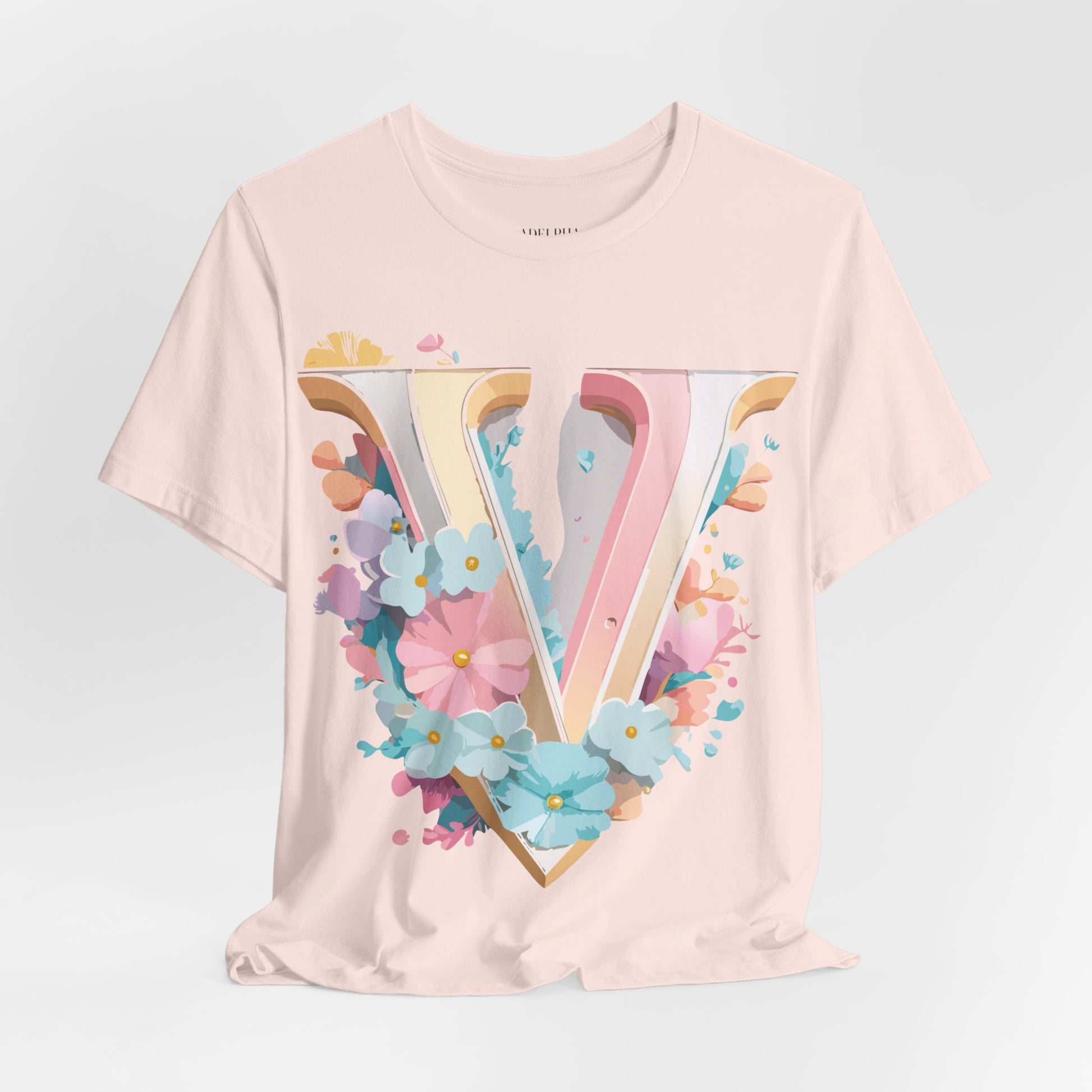 Natural Cotton Tee Shirt - Letters Collection - V Printify