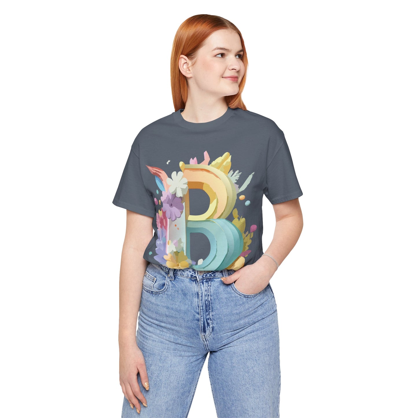 Natural Cotton Tee Shirt - Letters Collection - B Printify