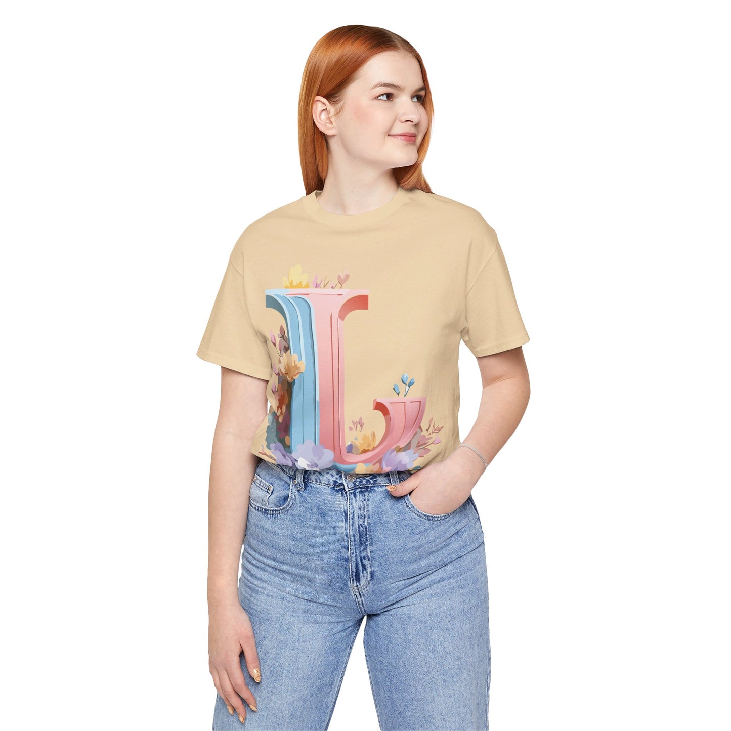 Natural Cotton Tee Shirt - Letters Collection - L Printify