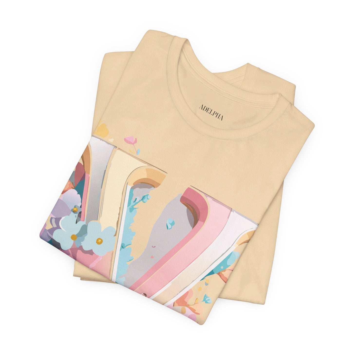 Natural Cotton Tee Shirt - Letters Collection - V Printify