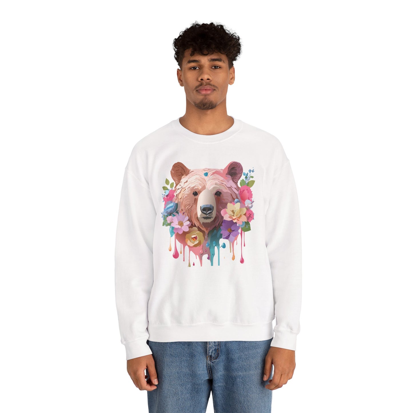 Unisex Floral Bear Sweatshirt, Animals Sweatshirt, Floral Sweatshirt, Art Design Sweatshirt