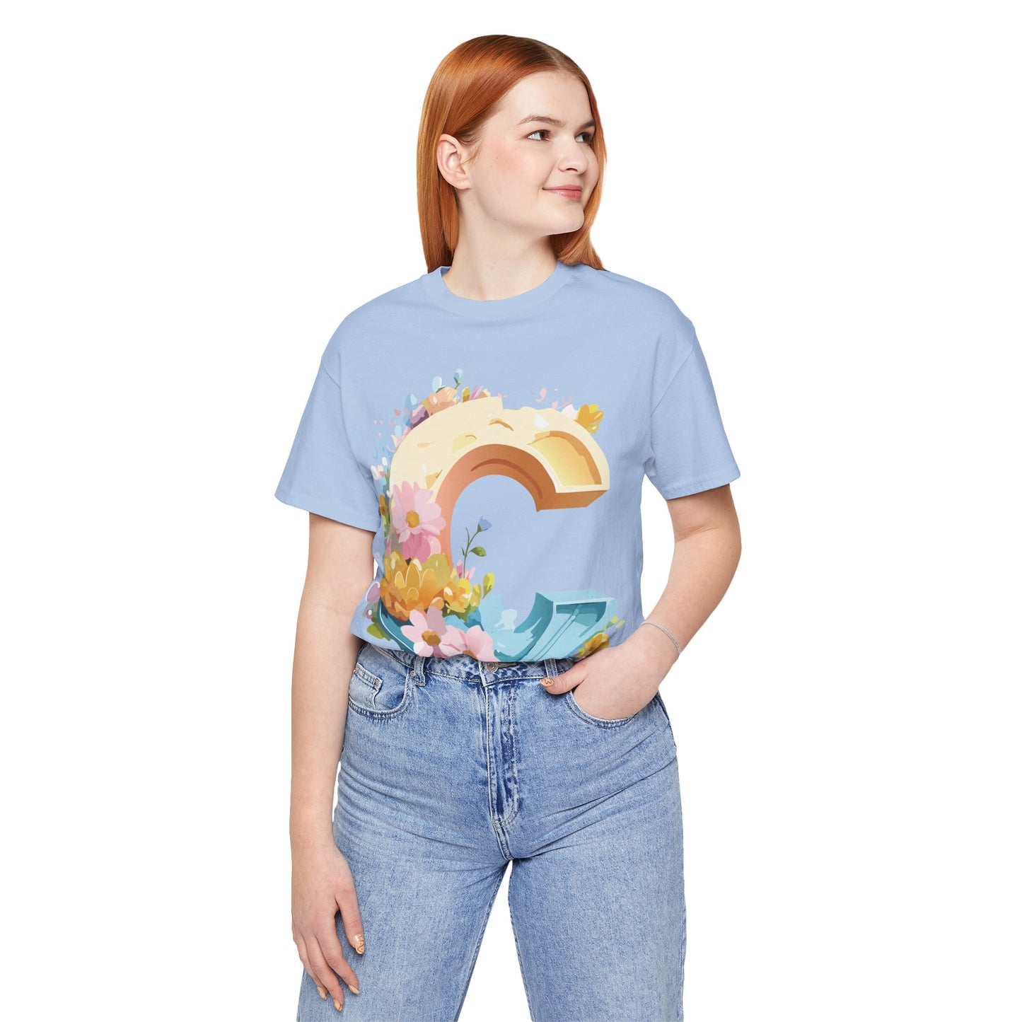 Natural Cotton Tee Shirt - Letters Collection - C Printify