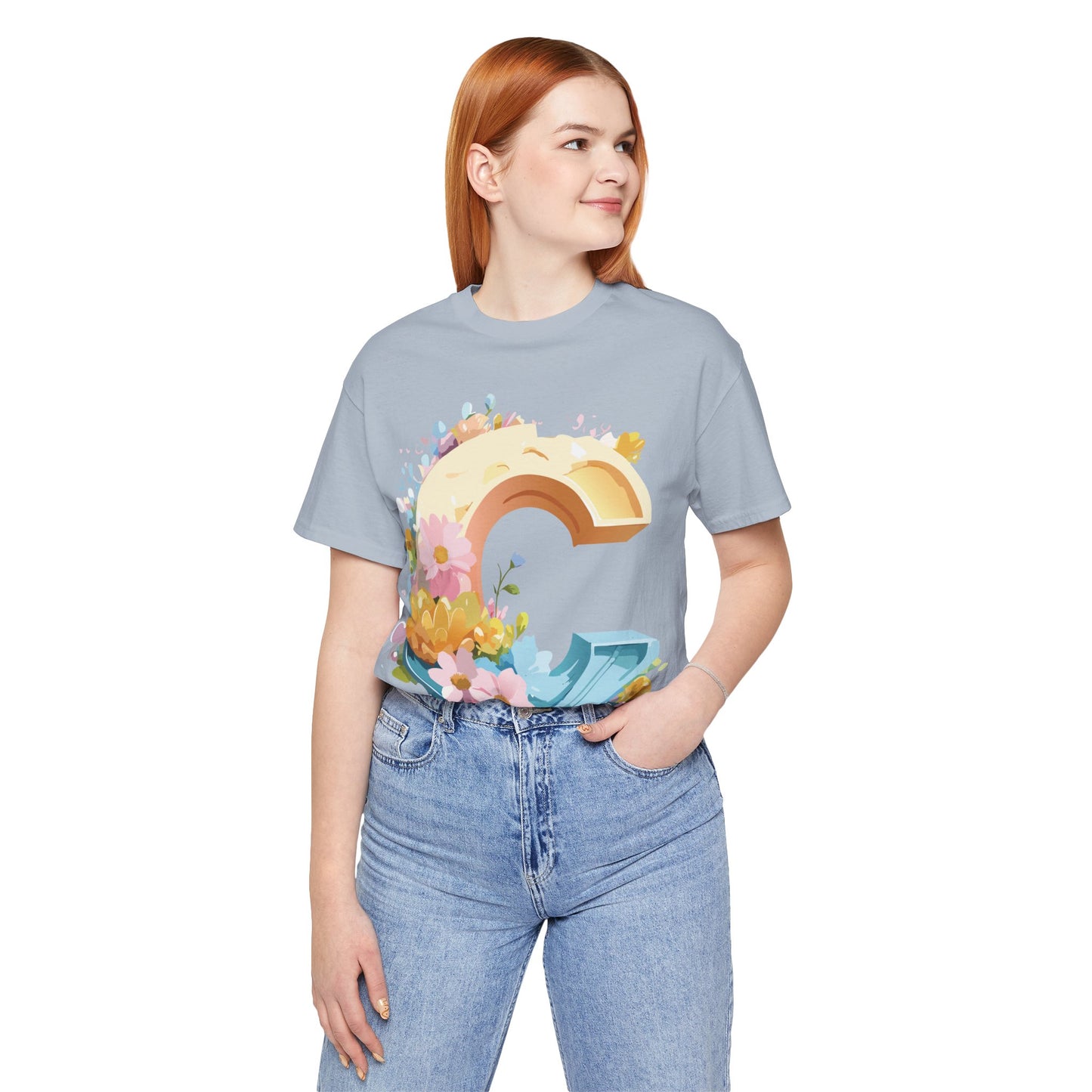 Natural Cotton Tee Shirt - Letters Collection - C Printify