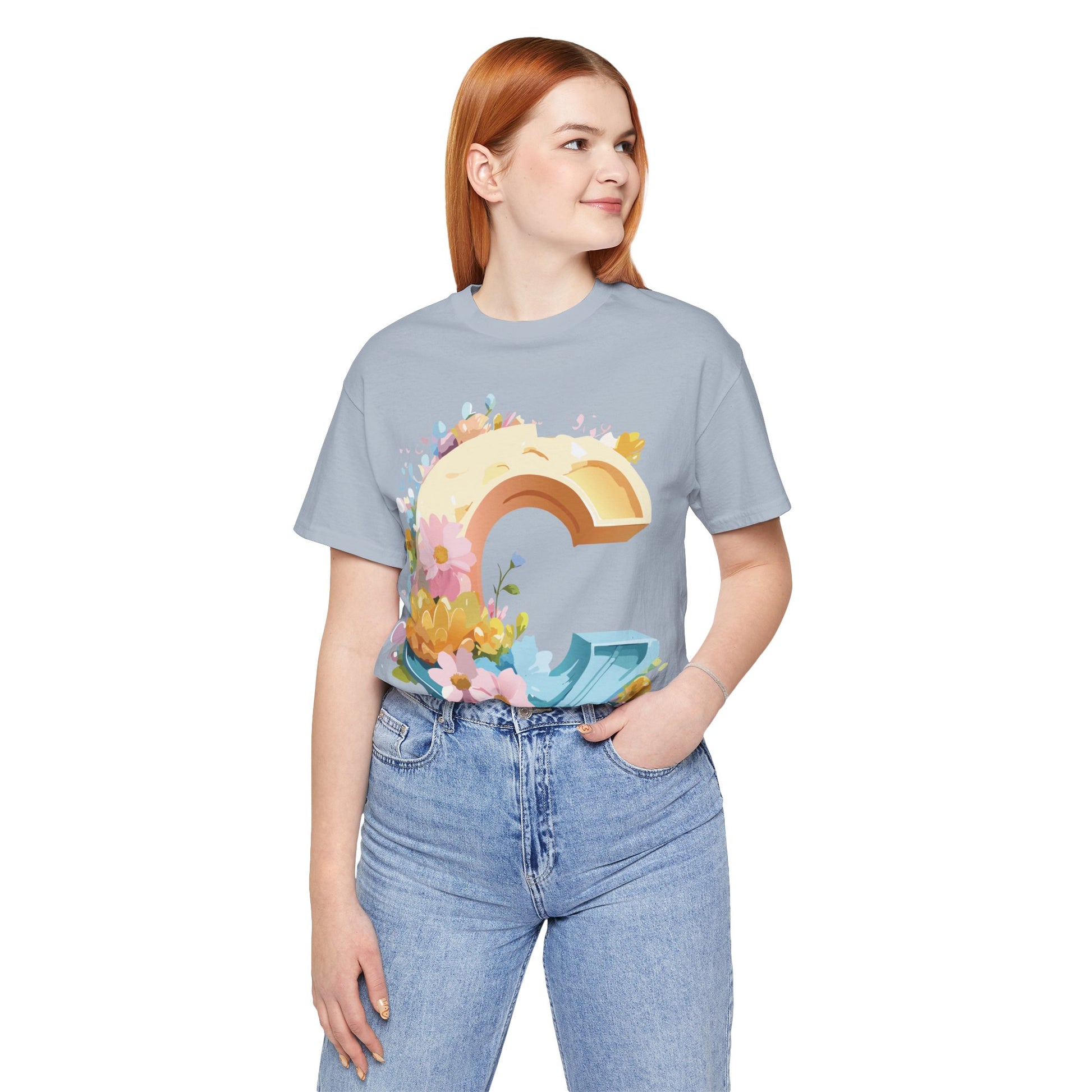 Natural Cotton Tee Shirt - Letters Collection - C Printify