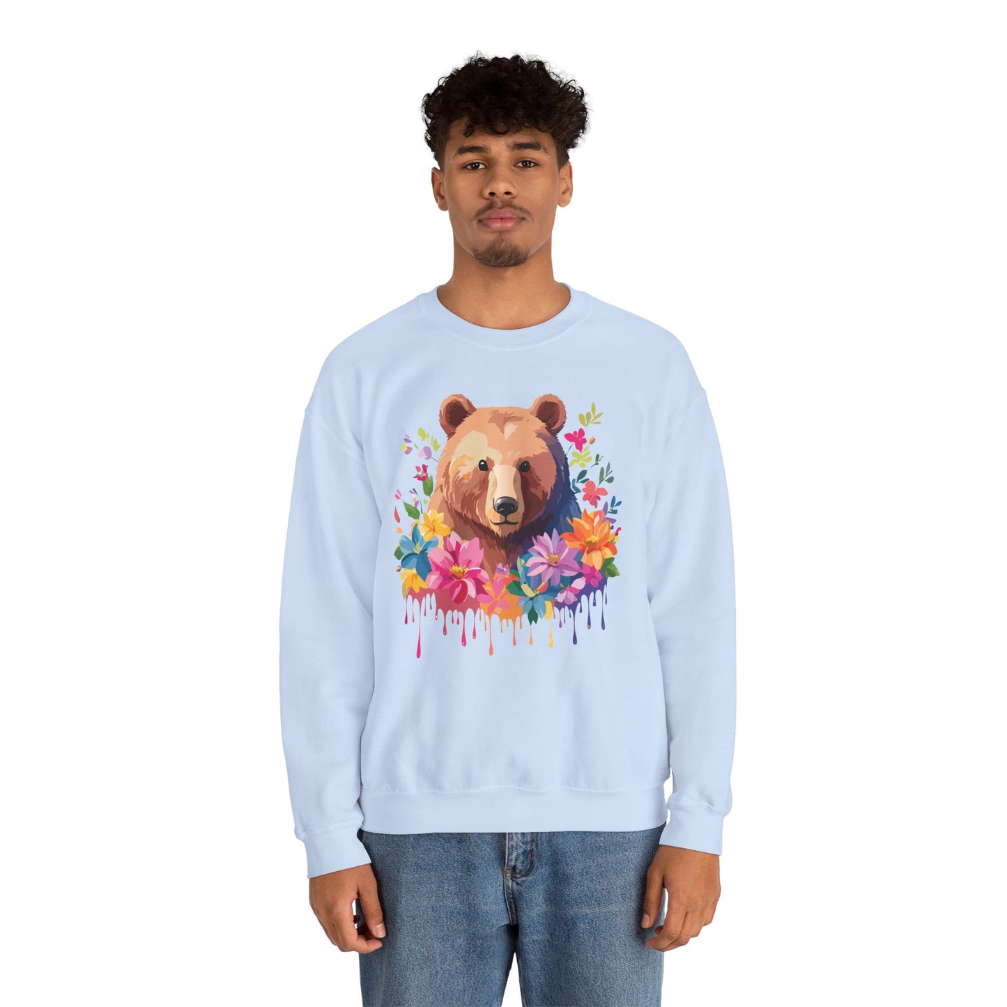 Unisex Floral Bear Sweatshirt, Animals Sweatshirt, Floral Sweatshirt, Art Design Sweatshirt