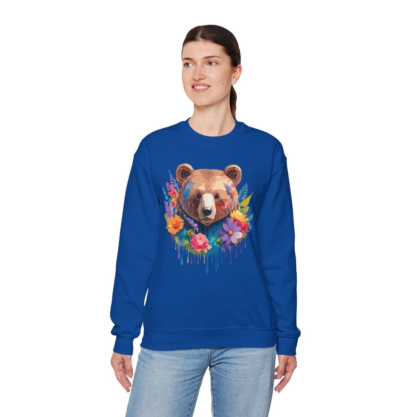 Unisex Floral Bear Sweatshirt, Animals Sweatshirt, Floral Sweatshirt, Art Design Sweatshirt