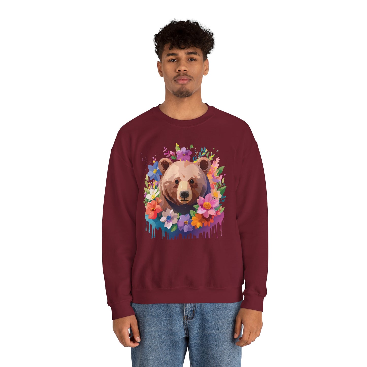 Unisex Floral Bear Sweatshirt, Animals Sweatshirt, Floral Sweatshirt, Art Design Sweatshirt