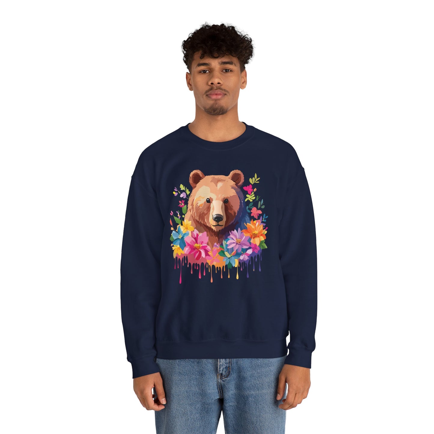 Unisex Floral Bear Sweatshirt, Animals Sweatshirt, Floral Sweatshirt, Art Design Sweatshirt