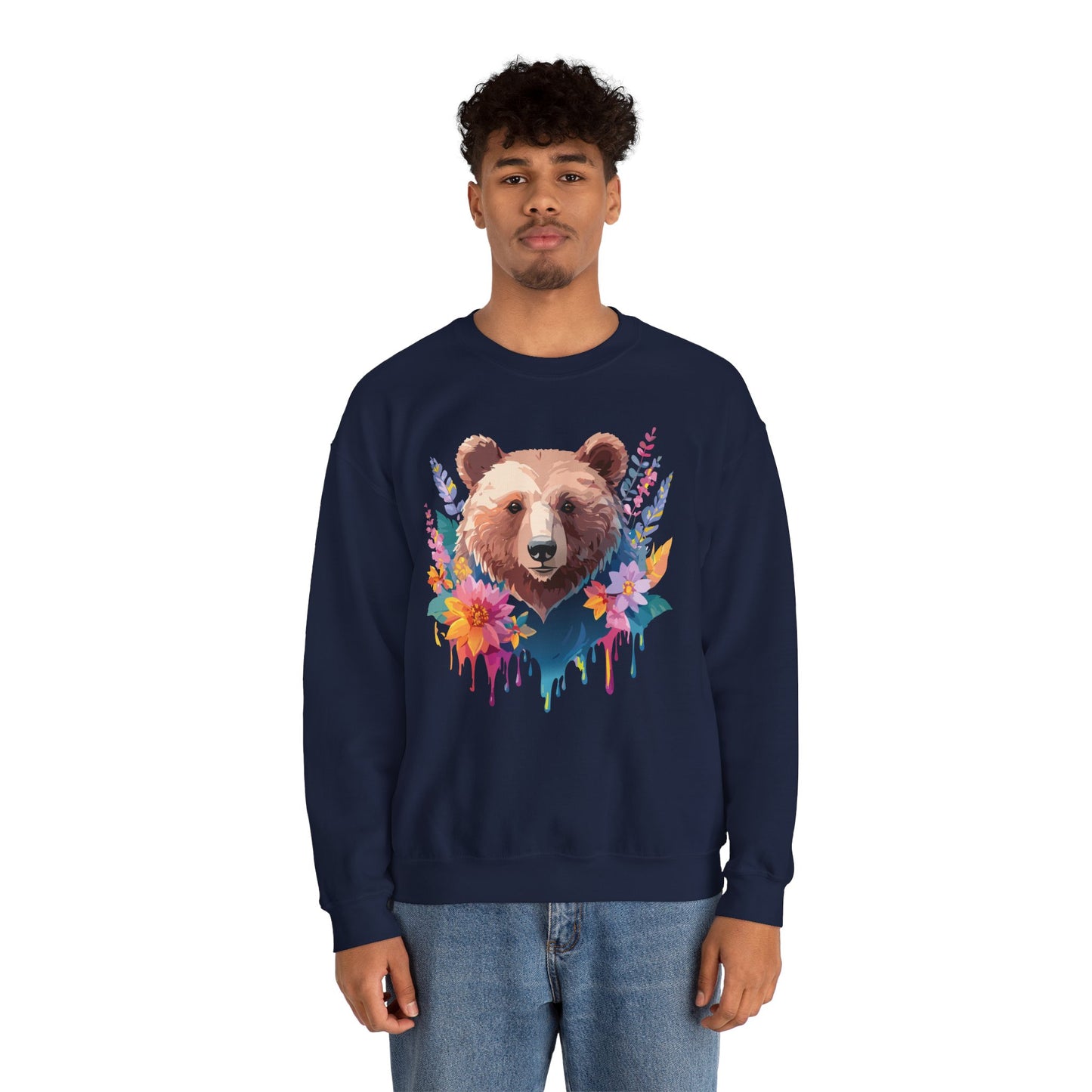 Unisex Floral Bear Sweatshirt, Animals Sweatshirt, Floral Sweatshirt, Art Design Sweatshirt