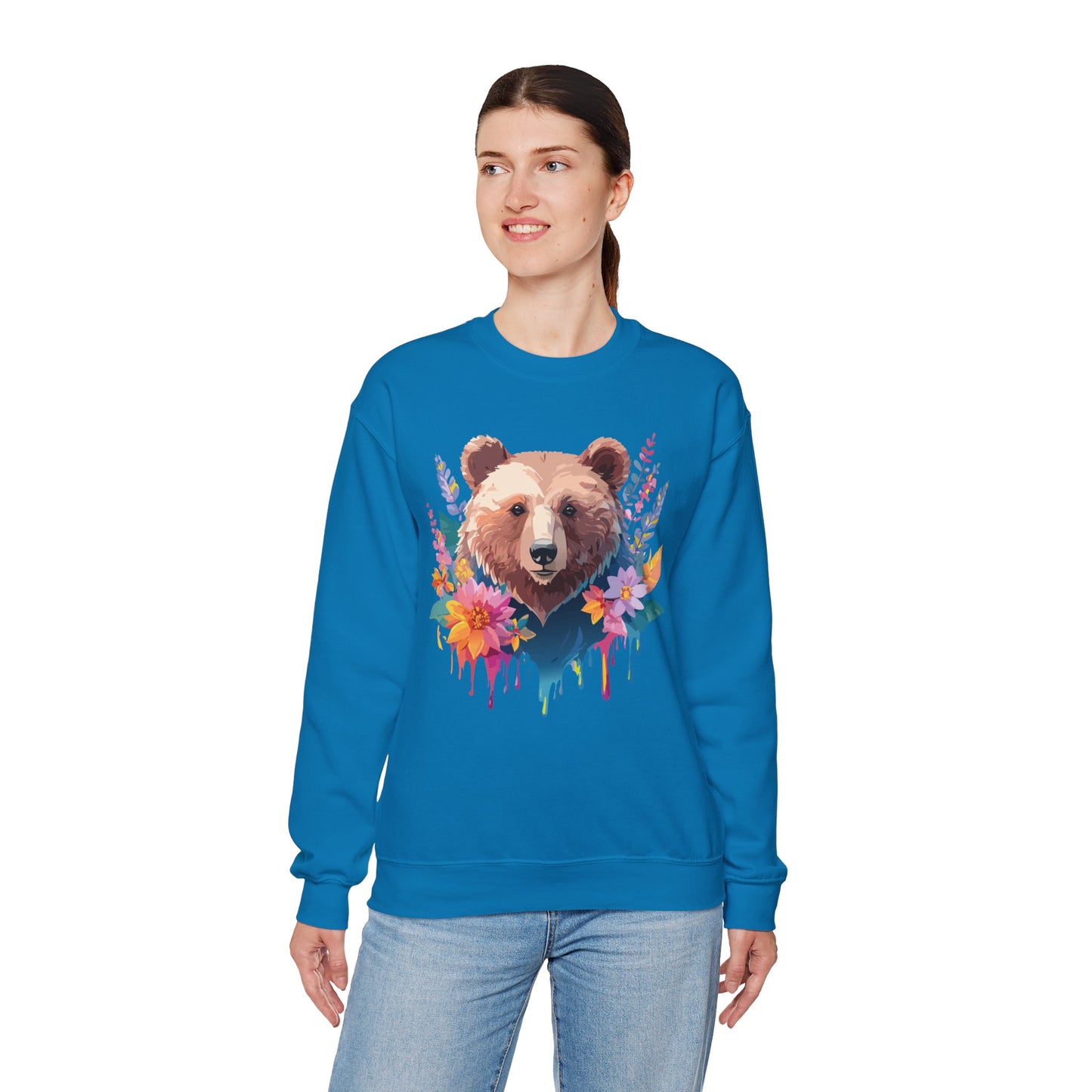 Unisex Floral Bear Sweatshirt, Animals Sweatshirt, Floral Sweatshirt, Art Design Sweatshirt