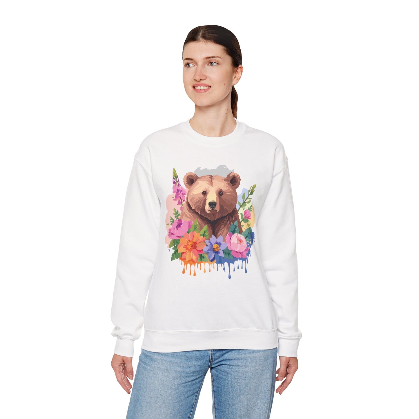 Unisex Floral Bear Sweatshirt, Animals Sweatshirt, Floral Sweatshirt, Art Design Sweatshirt