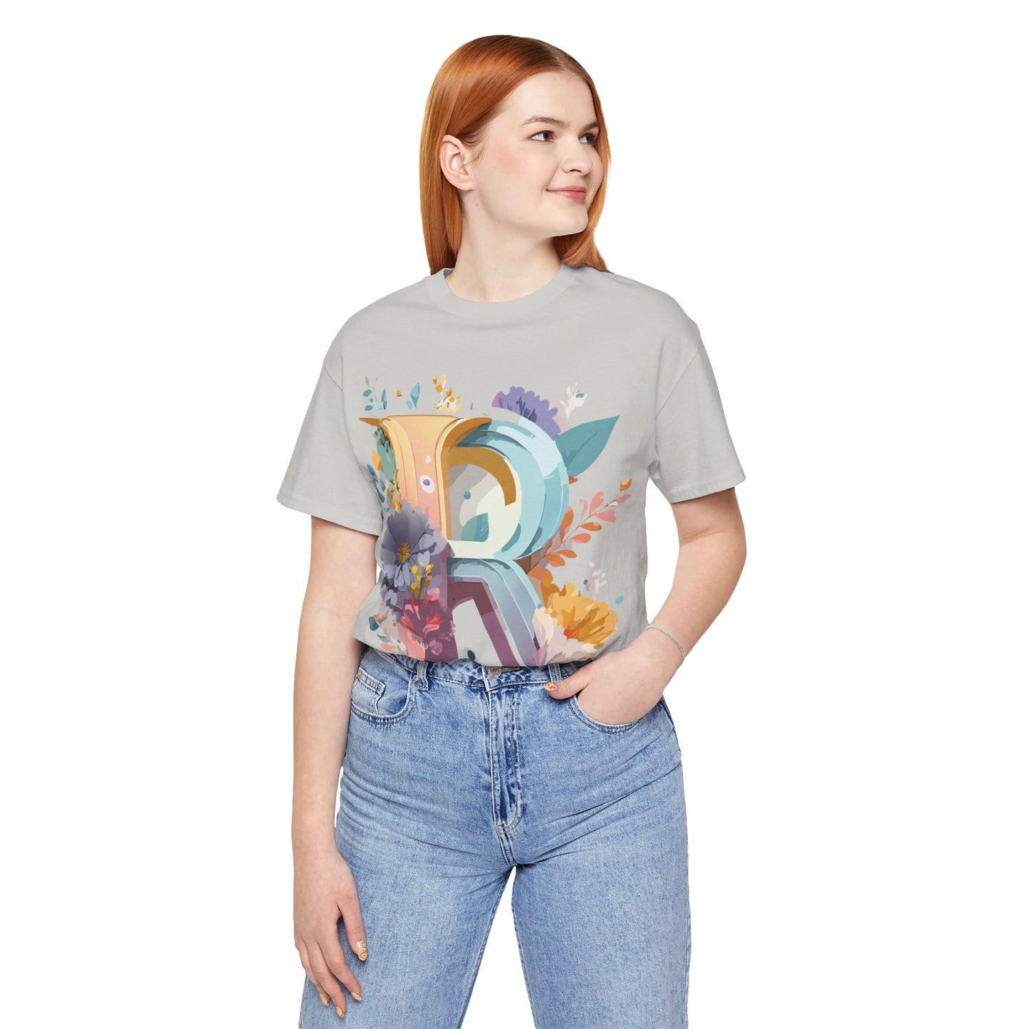 Natural Cotton Tee Shirt - Letters Collection - R Printify