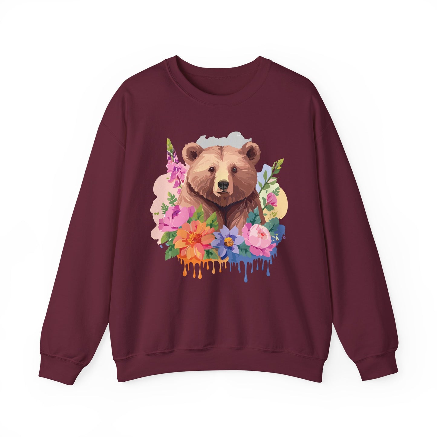 Unisex Floral Bear Sweatshirt, Animals Sweatshirt, Floral Sweatshirt, Art Design Sweatshirt