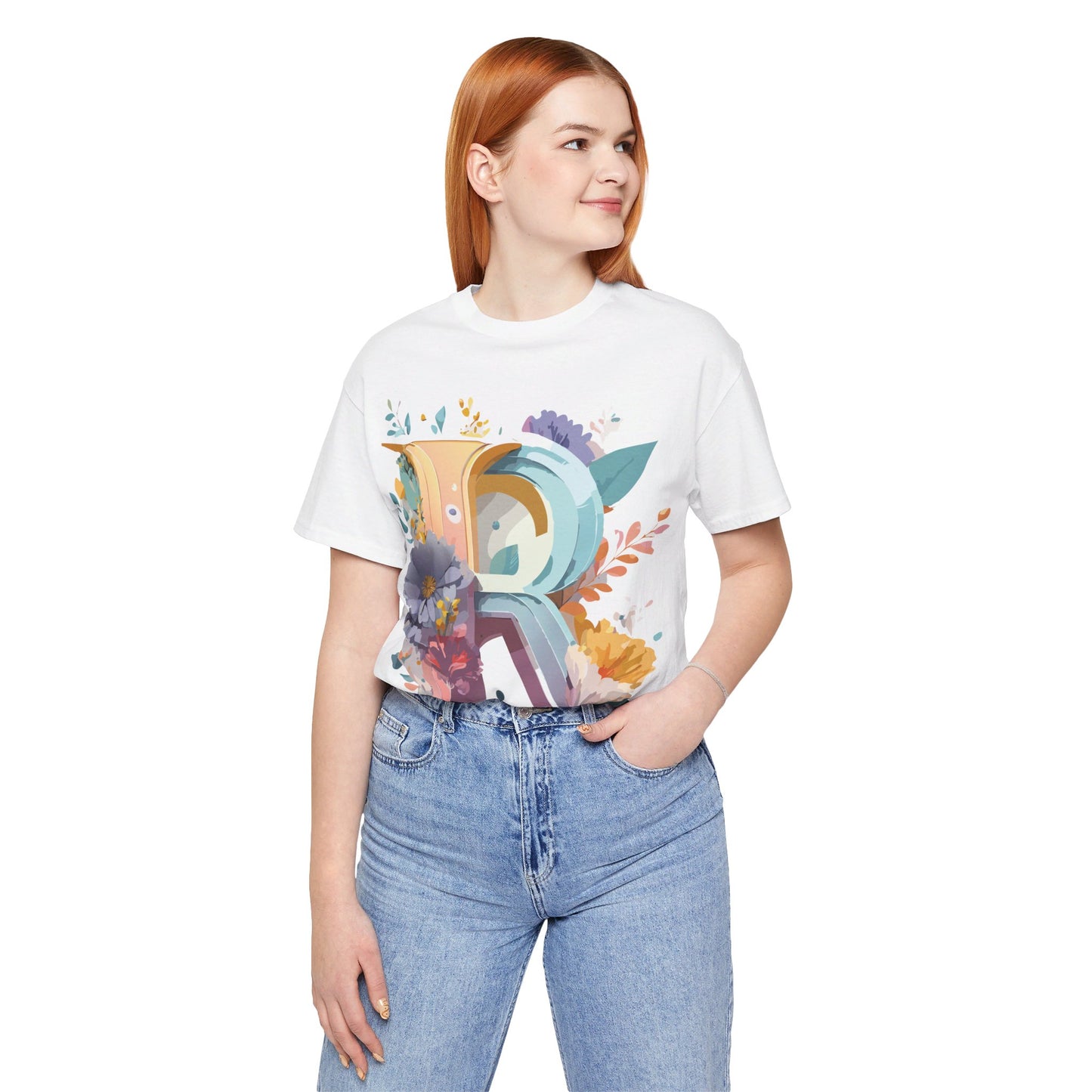 Natural Cotton Tee Shirt - Letters Collection - R Printify