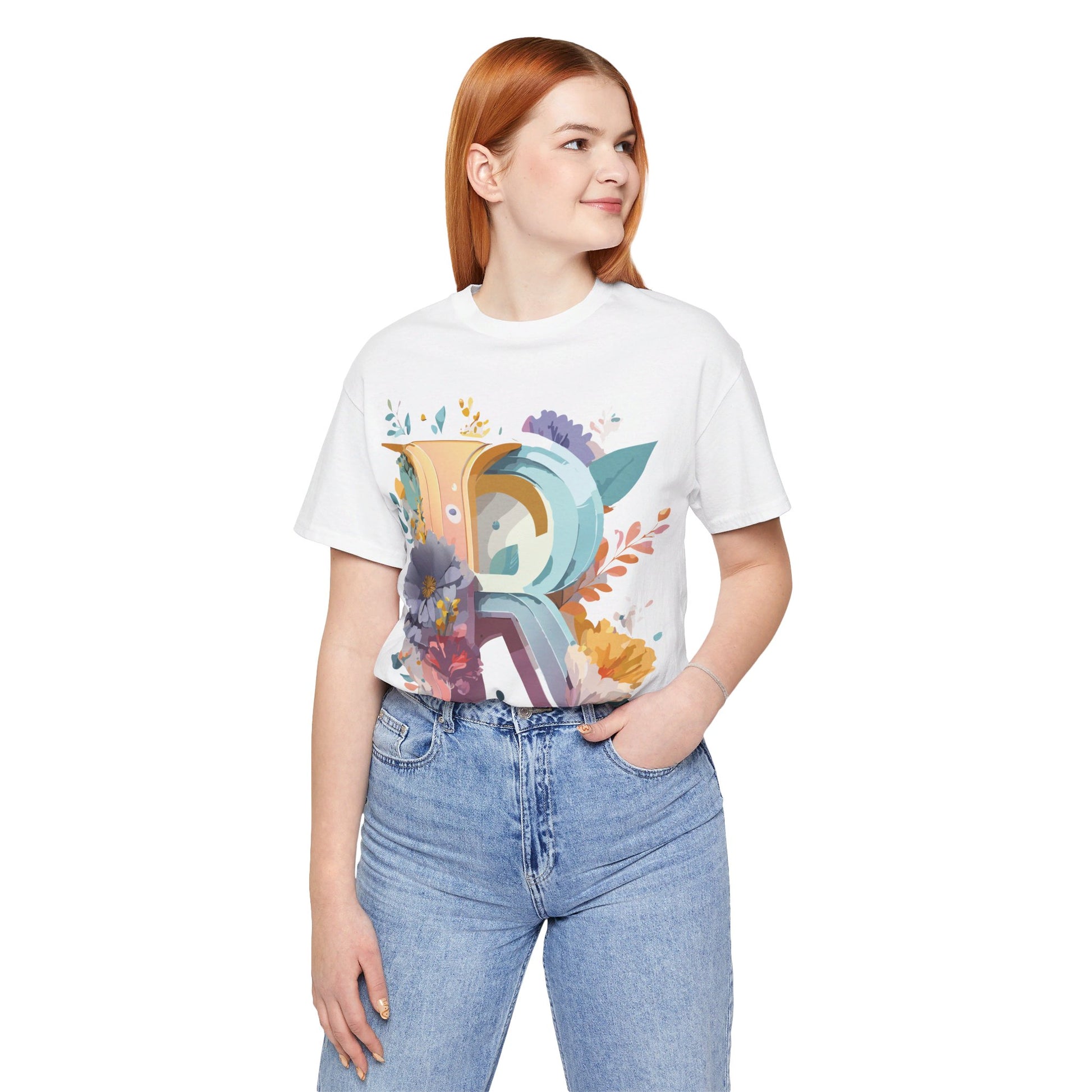 Natural Cotton Tee Shirt - Letters Collection - R Printify