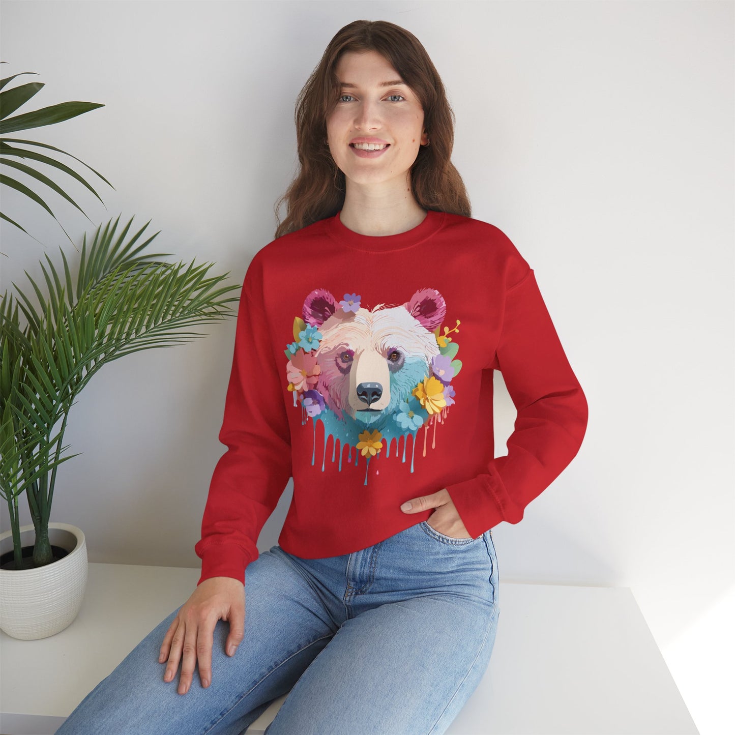 Unisex Floral Bear Sweatshirt, Animals Sweatshirt, Floral Sweatshirt, Art Design Sweatshirt