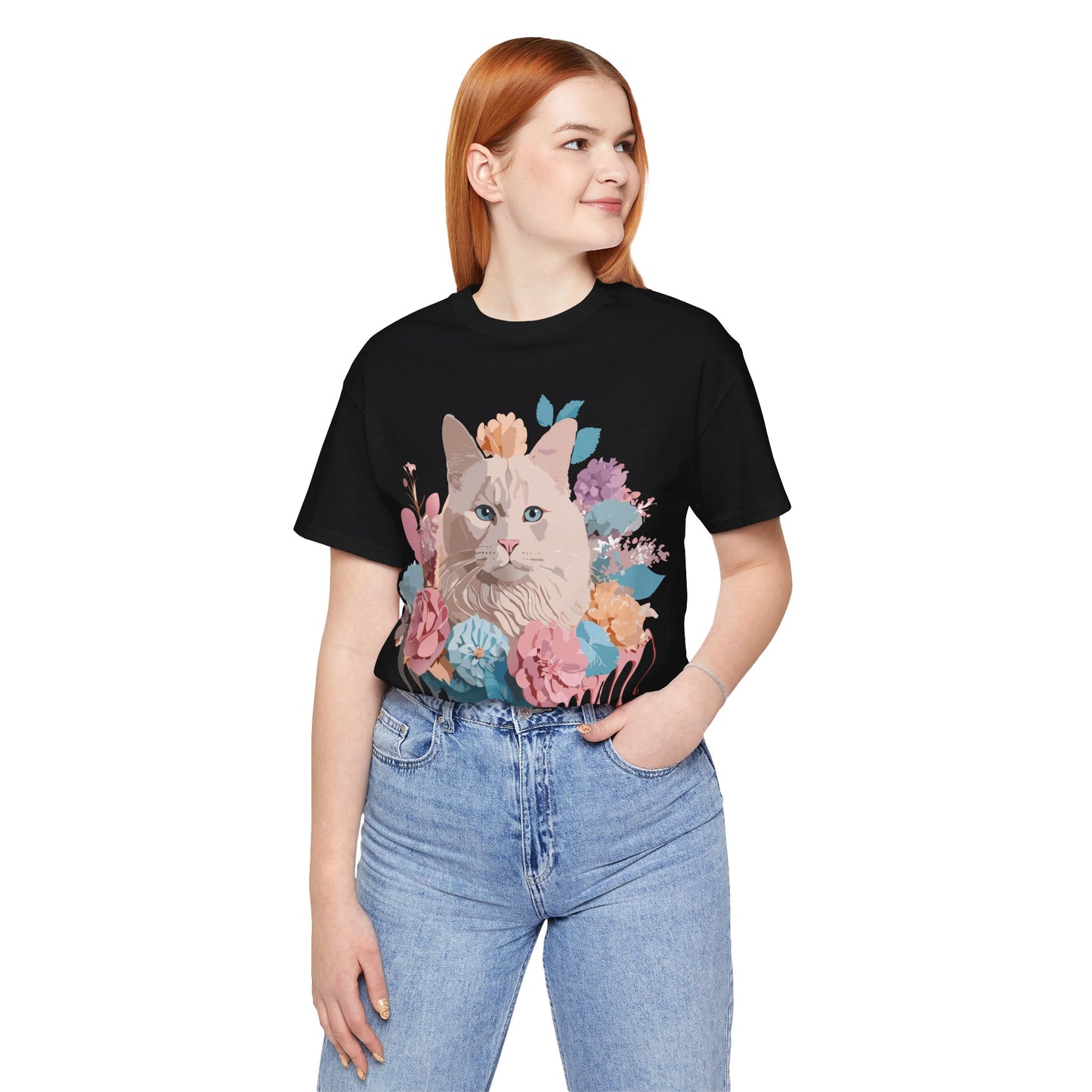 Natural Cotton Tee Shirt with Cat Printify