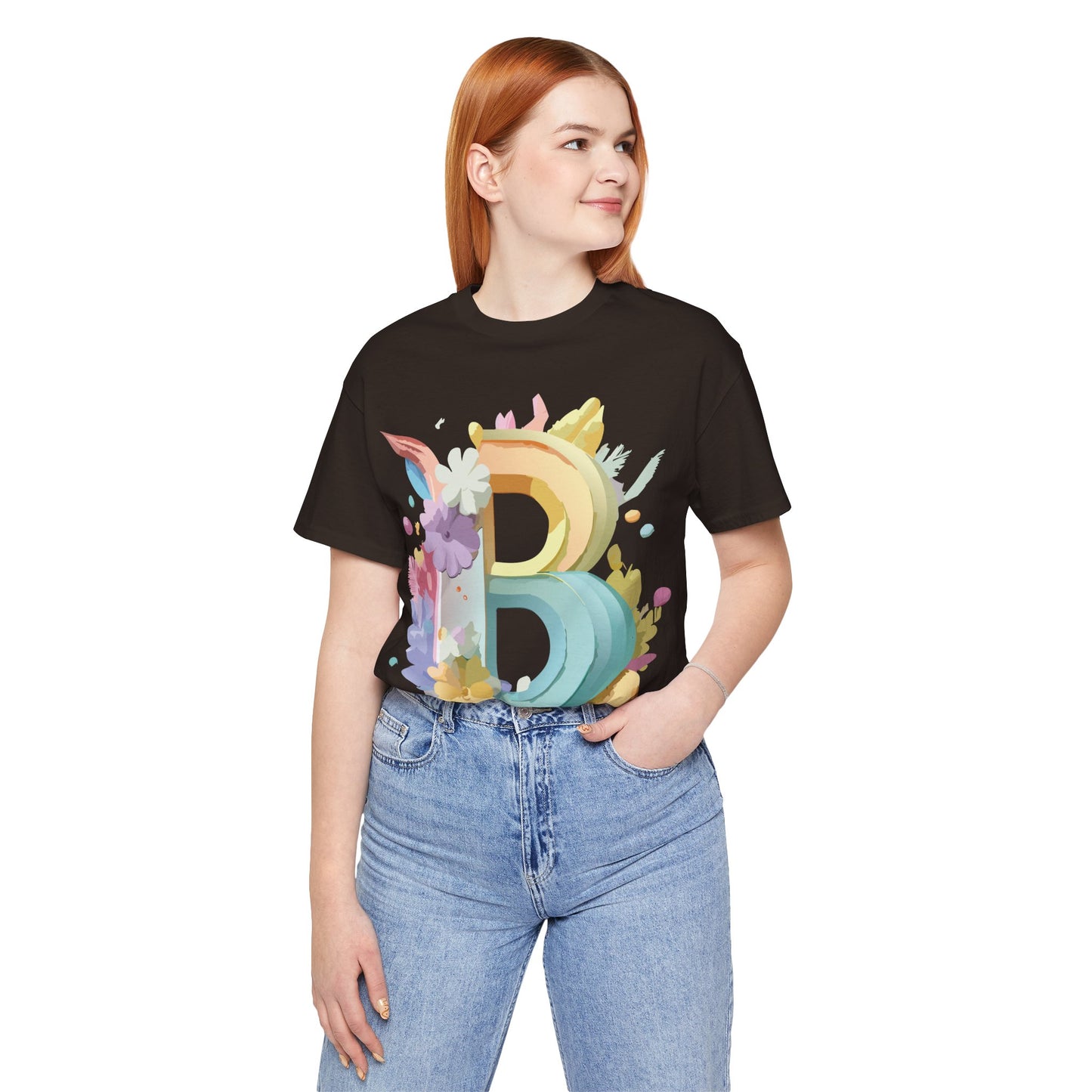 Natural Cotton Tee Shirt - Letters Collection - B Printify
