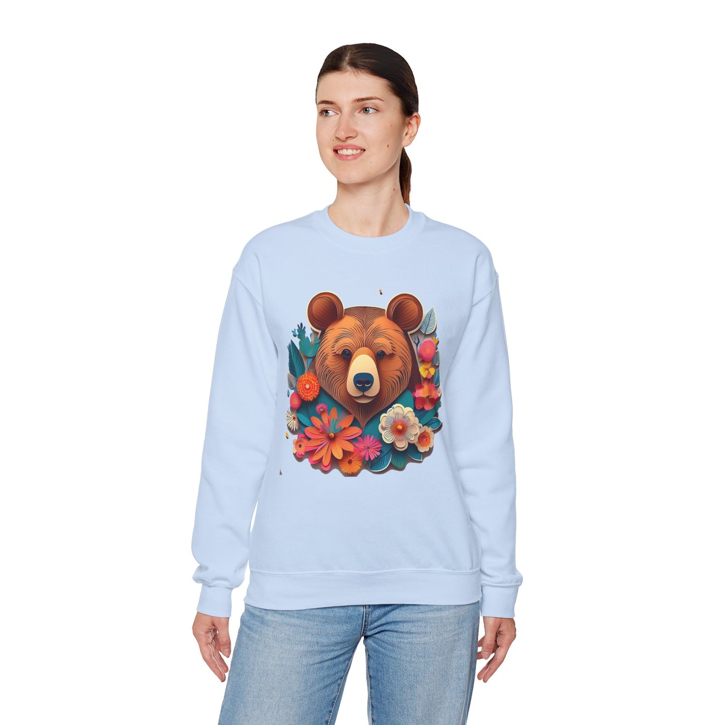 Unisex Floral Bear Sweatshirt, Animals Sweatshirt, Floral Sweatshirt, Art Design Sweatshirt