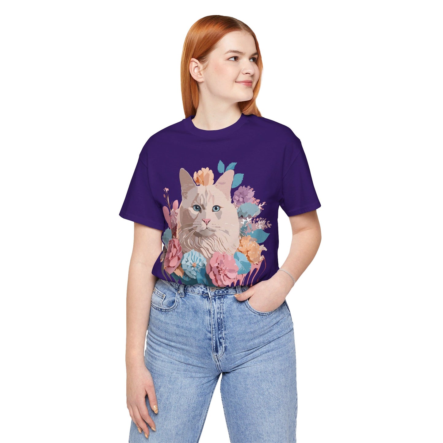 Natural Cotton Tee Shirt with Cat Printify