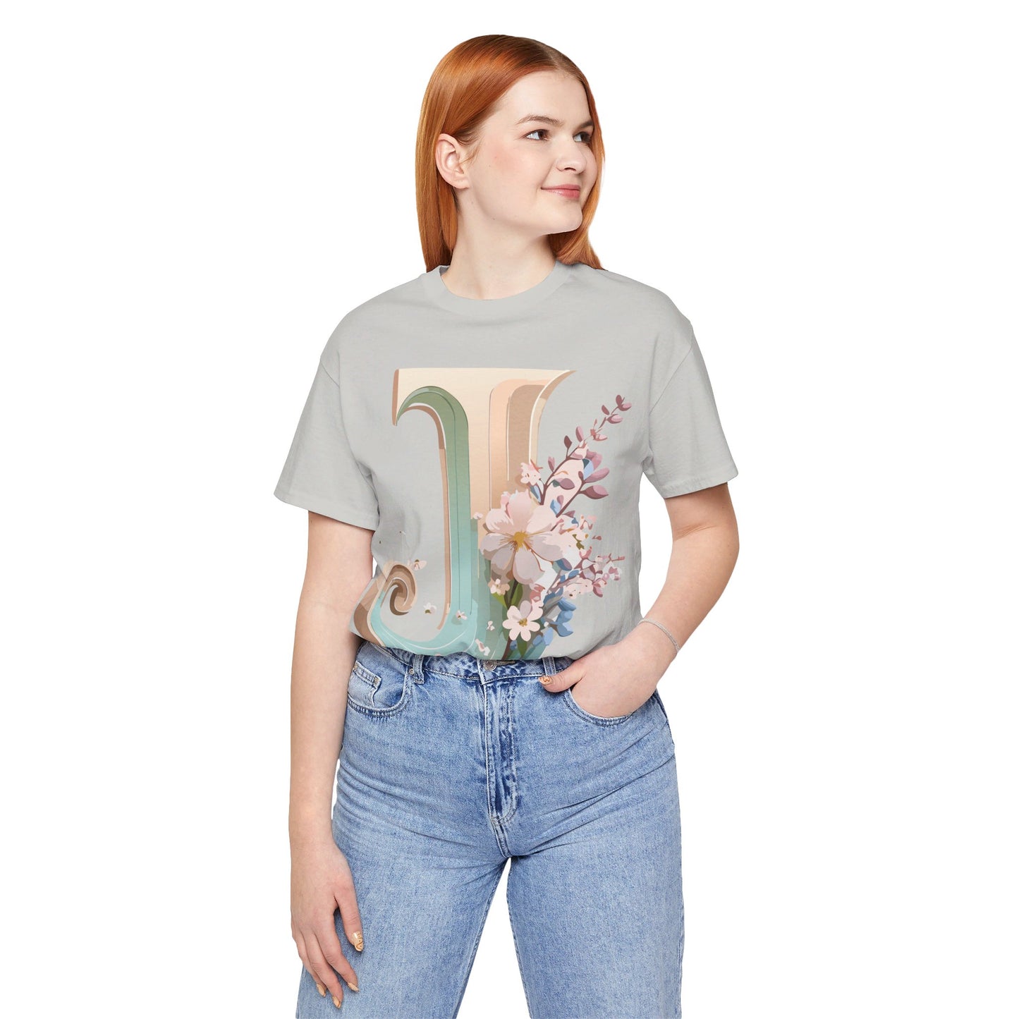 Natural Cotton Tee Shirt - Letters Collection - J Printify
