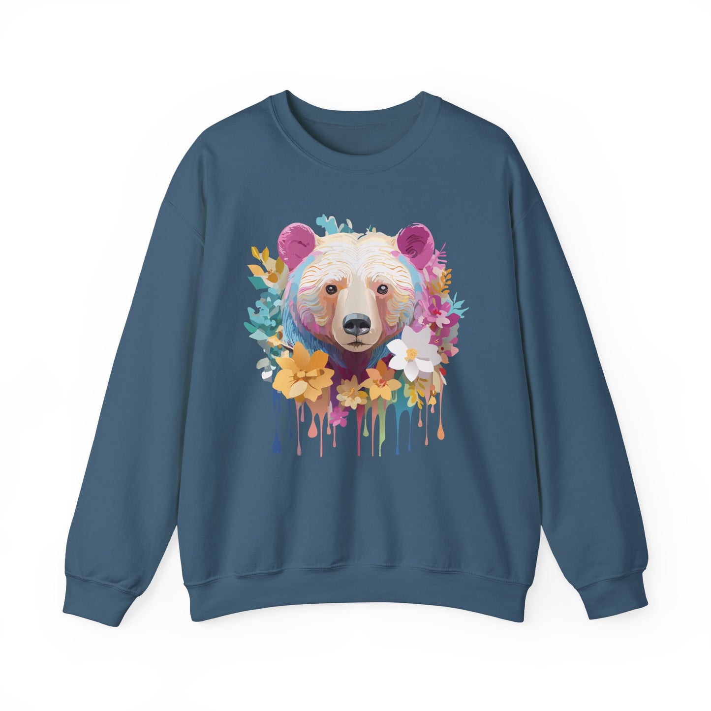 Unisex Floral Bear Sweatshirt, Animals Sweatshirt, Floral Sweatshirt, Art Design Sweatshirt
