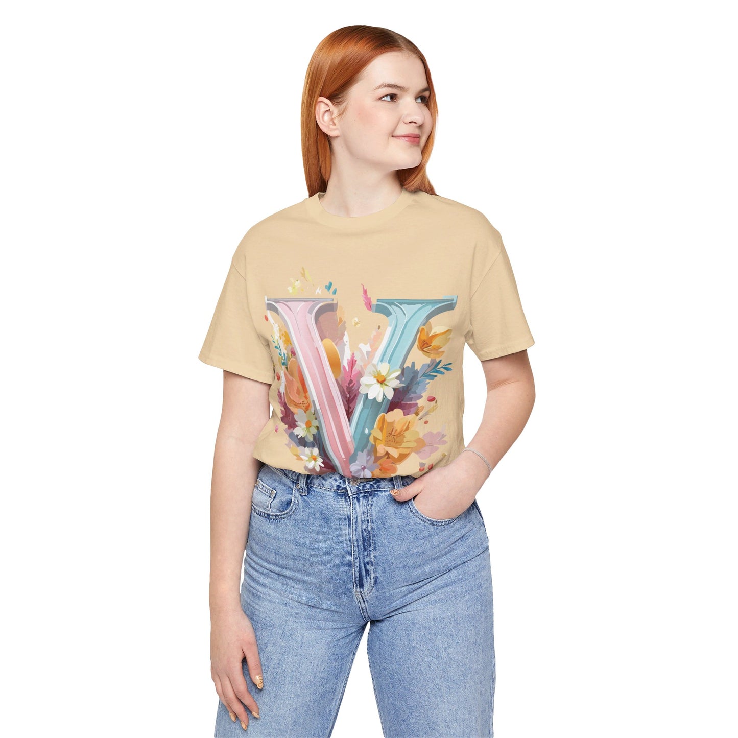 Natural Cotton Tee Shirt - Letters Collection - V Printify