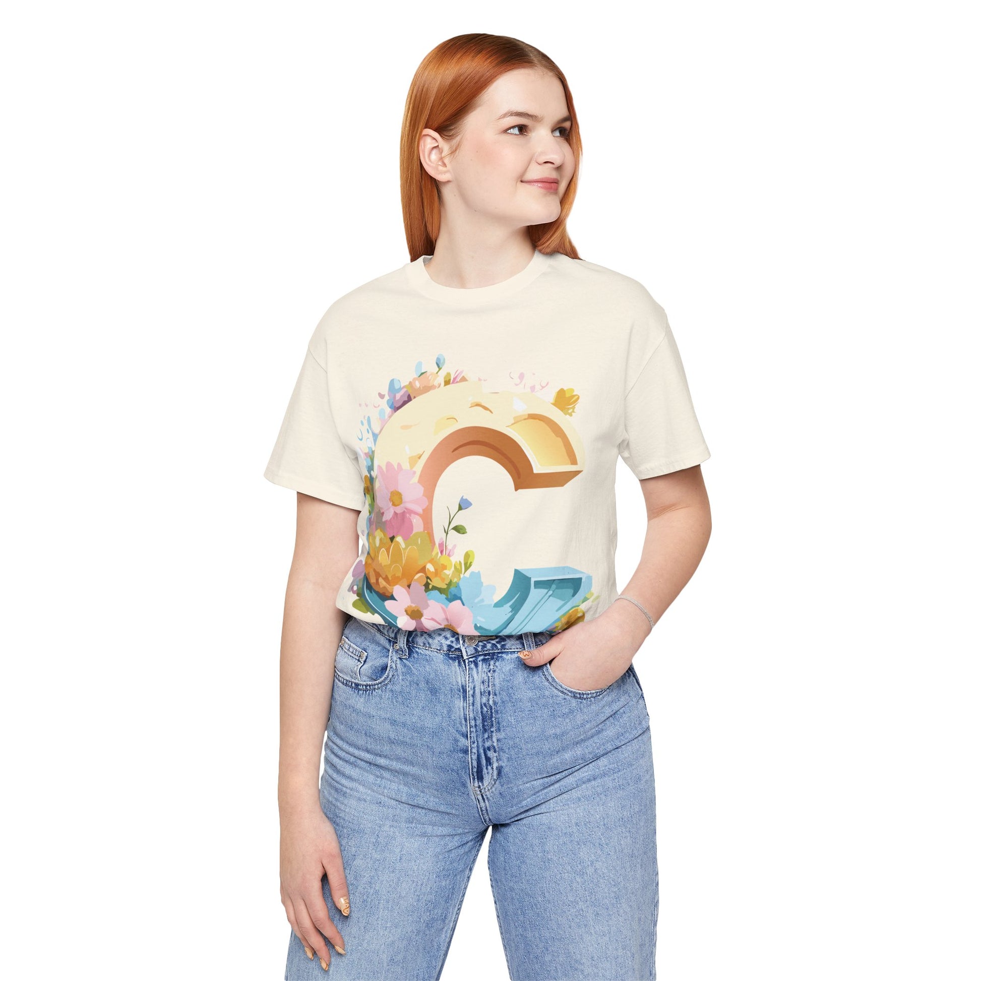 Natural Cotton Tee Shirt - Letters Collection - C Printify