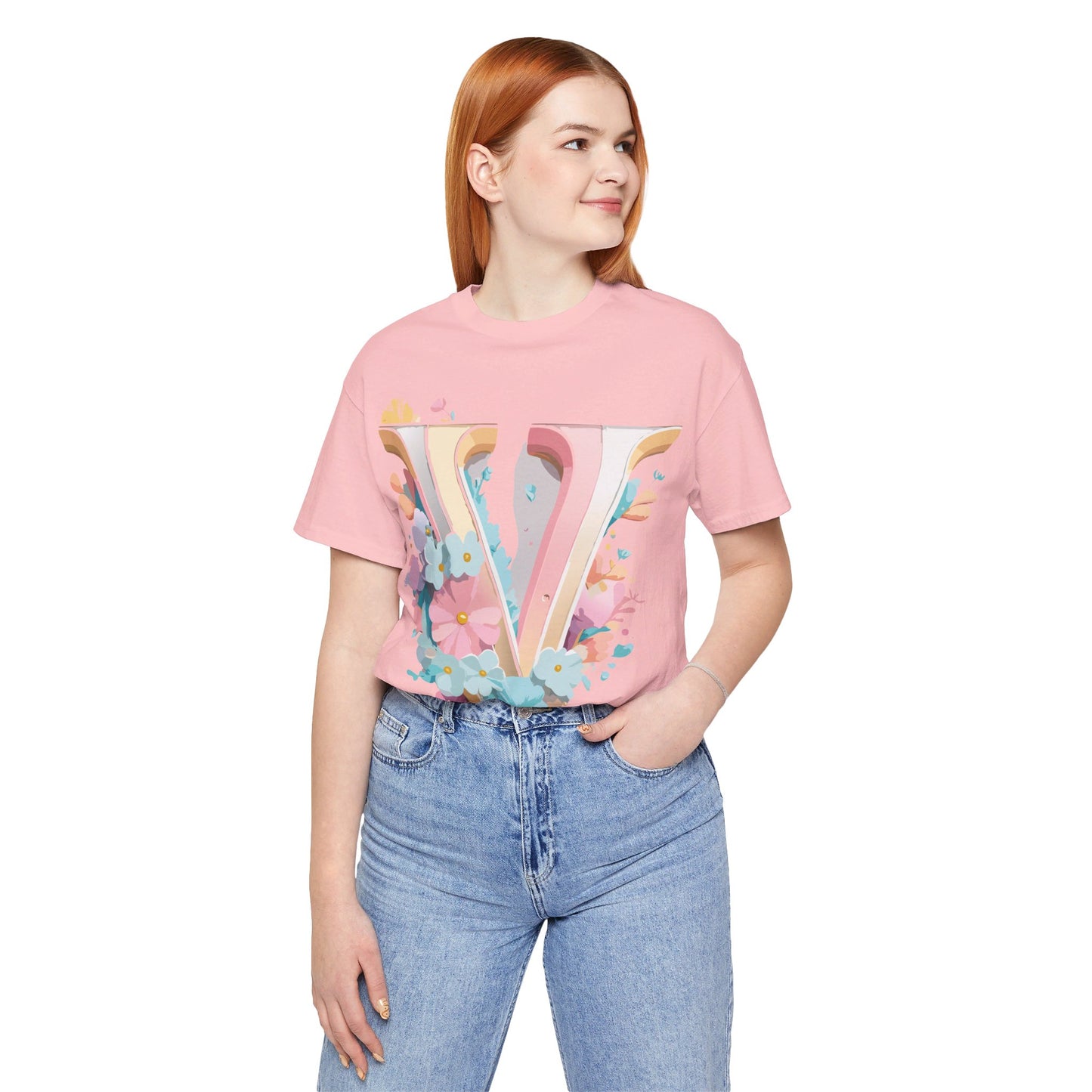 Natural Cotton Tee Shirt - Letters Collection - V Printify