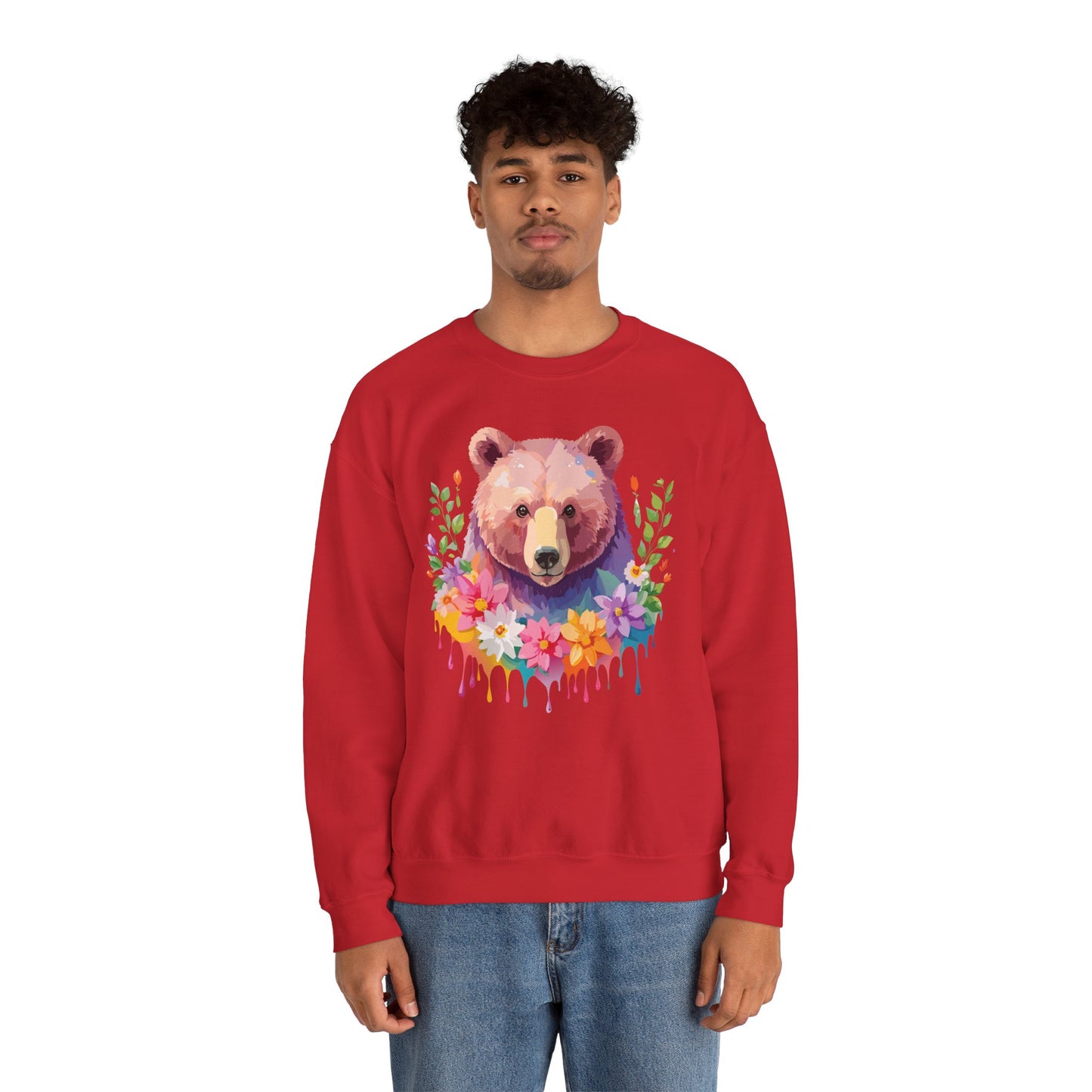 Unisex Floral Bear Sweatshirt, Animals Sweatshirt, Floral Sweatshirt, Art Design Sweatshirt