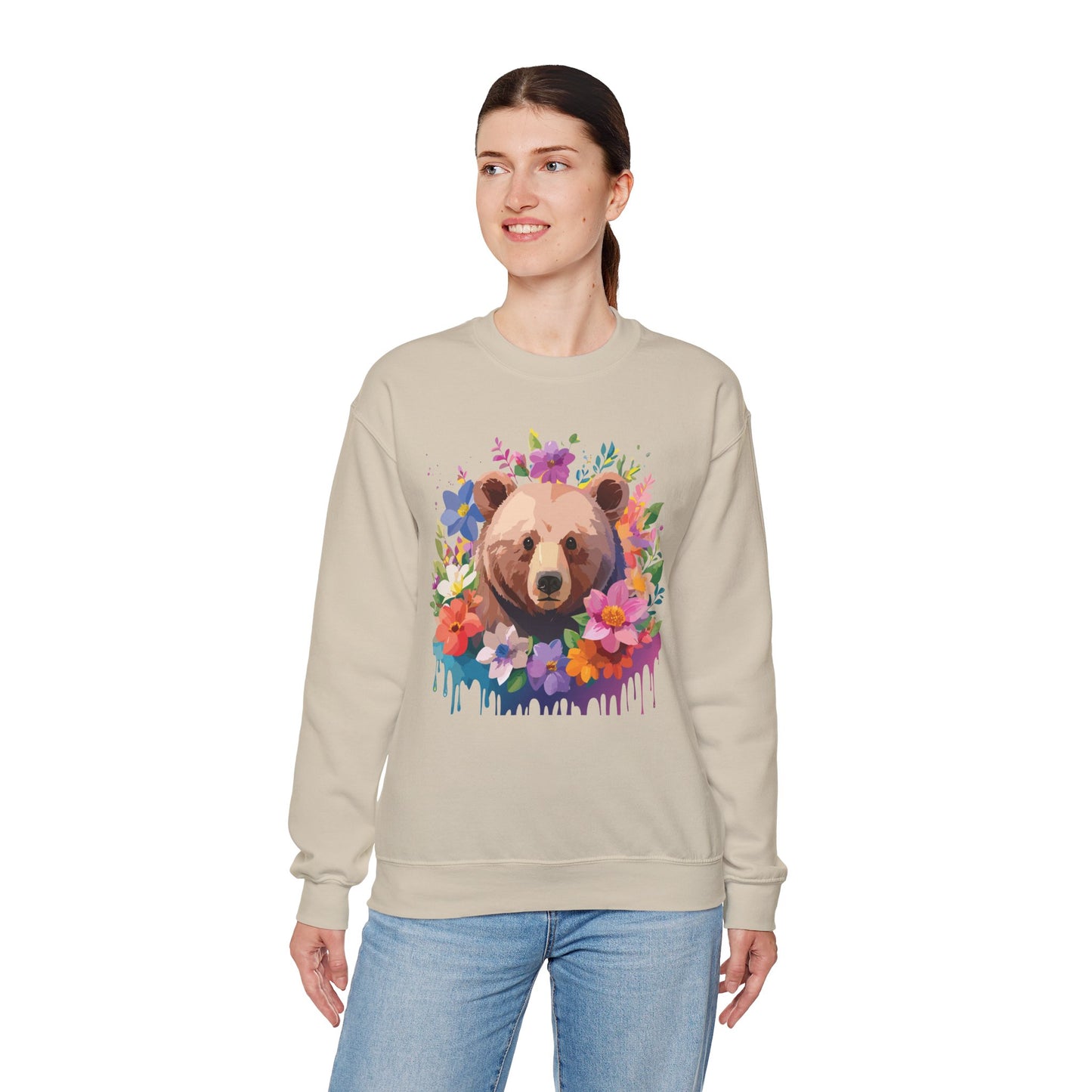 Unisex Floral Bear Sweatshirt, Animals Sweatshirt, Floral Sweatshirt, Art Design Sweatshirt