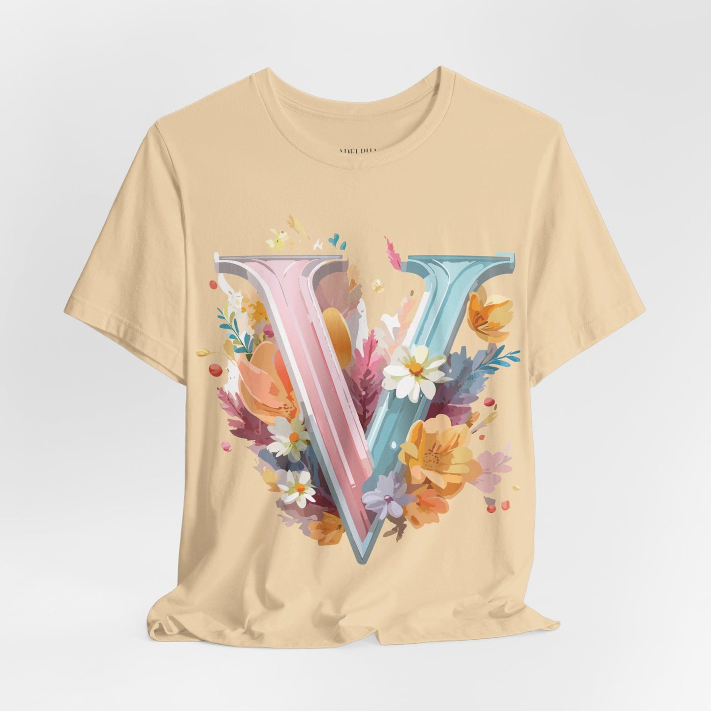 Natural Cotton Tee Shirt - Letters Collection - V Printify