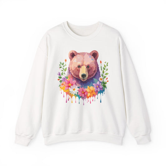 Unisex Floral Bear Sweatshirt, Animals Sweatshirt, Floral Sweatshirt, Art Design Sweatshirt