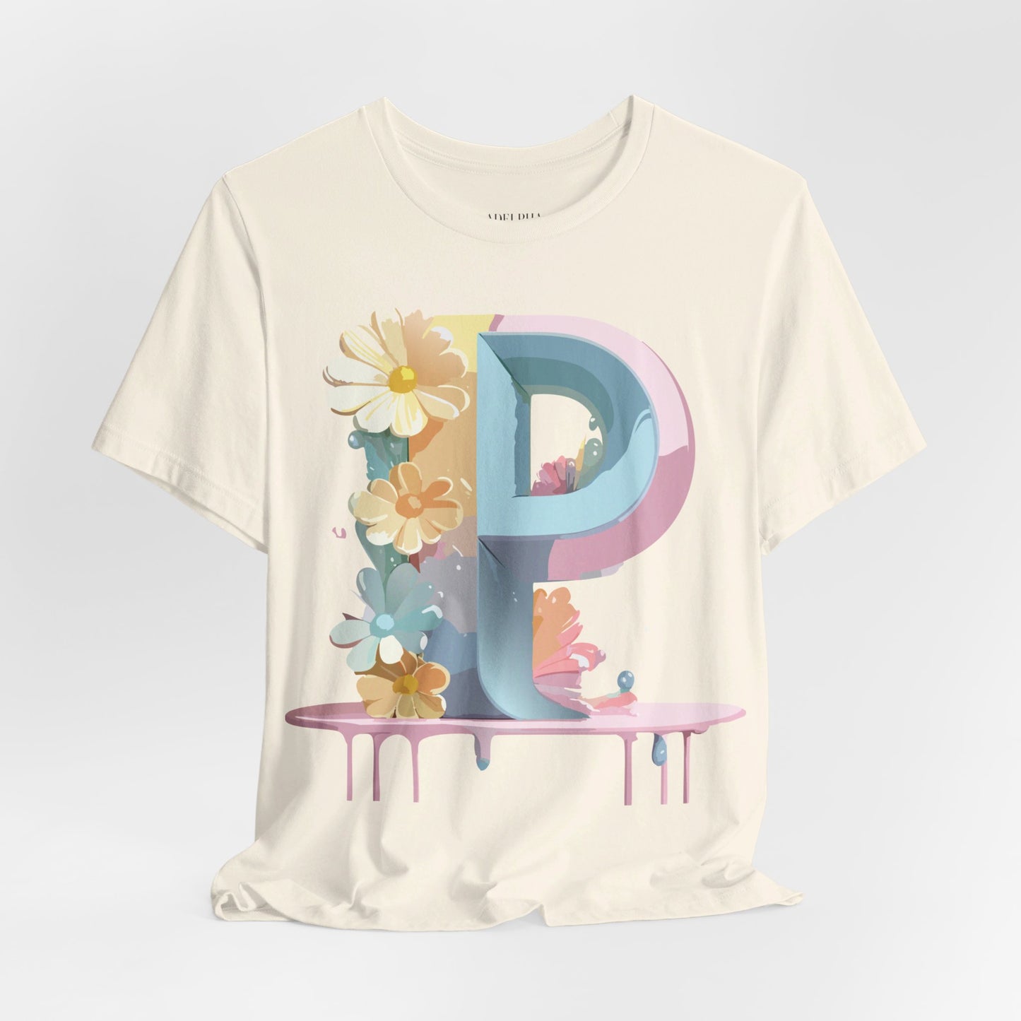 Natural Cotton Tee Shirt - Letters Collection - P Printify