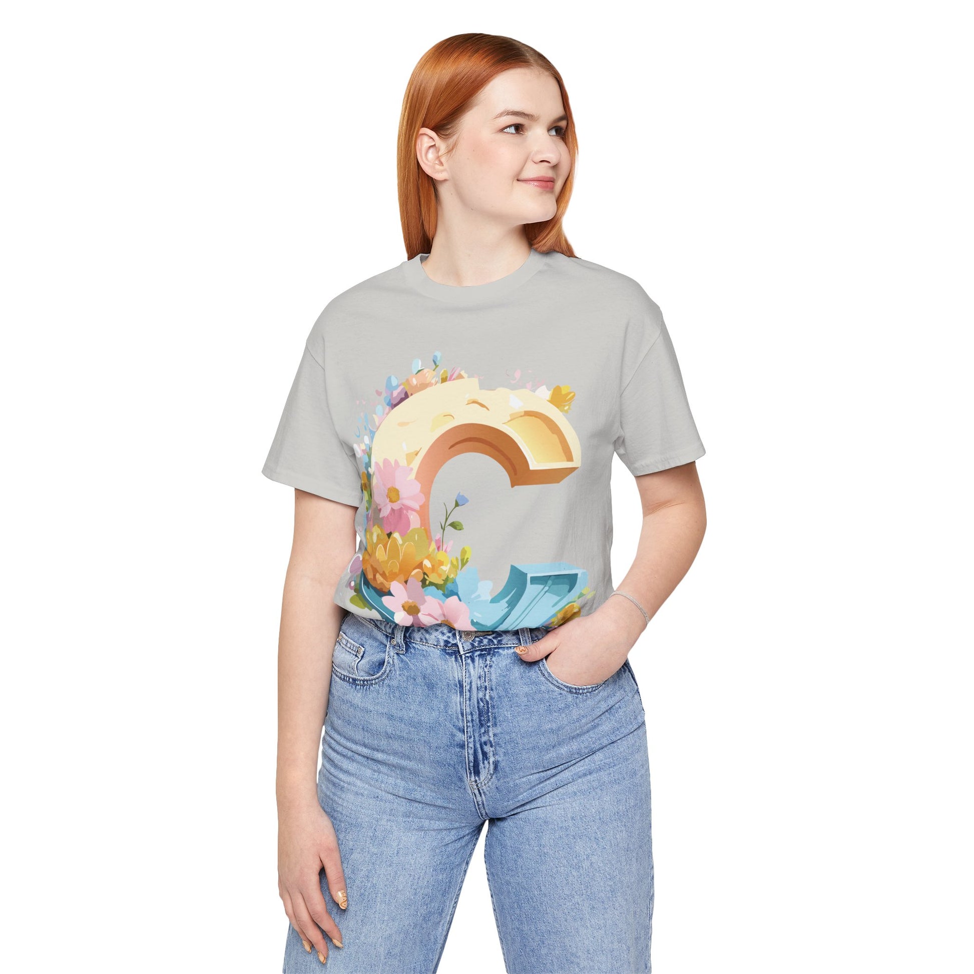 Natural Cotton Tee Shirt - Letters Collection - C Printify