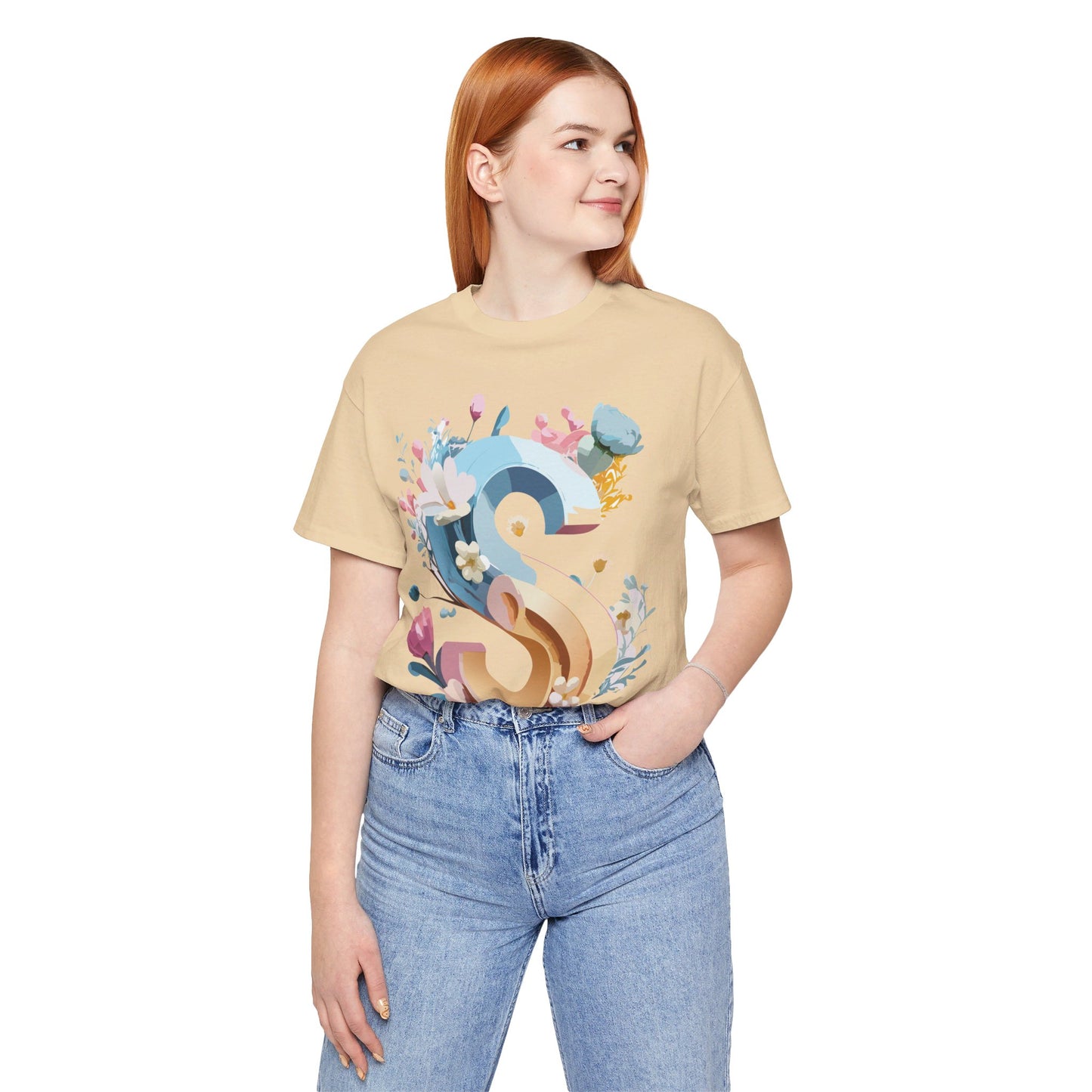 Natural Cotton Tee Shirt - Letters Collection - S Printify