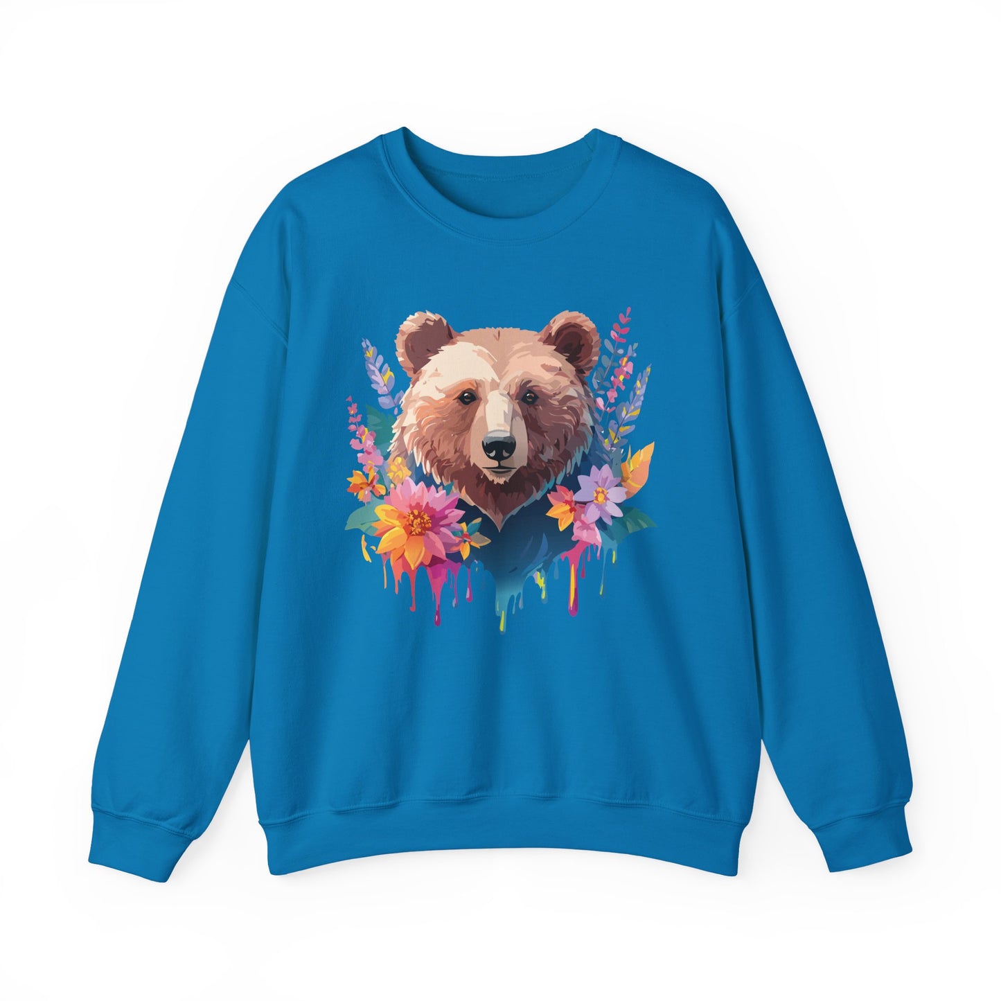 Unisex Floral Bear Sweatshirt, Animals Sweatshirt, Floral Sweatshirt, Art Design Sweatshirt