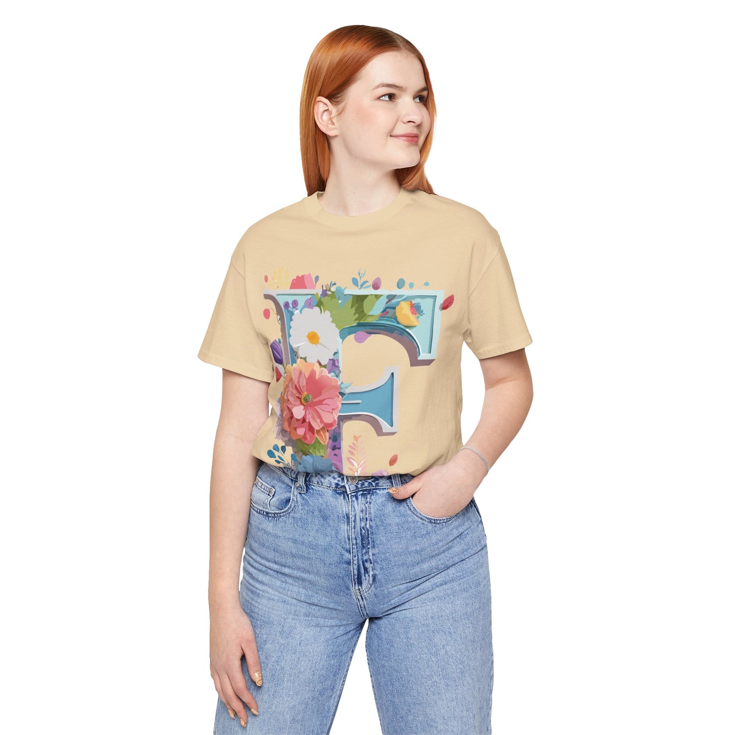 Natural Cotton Tee Shirt - Letters Collection - F Printify