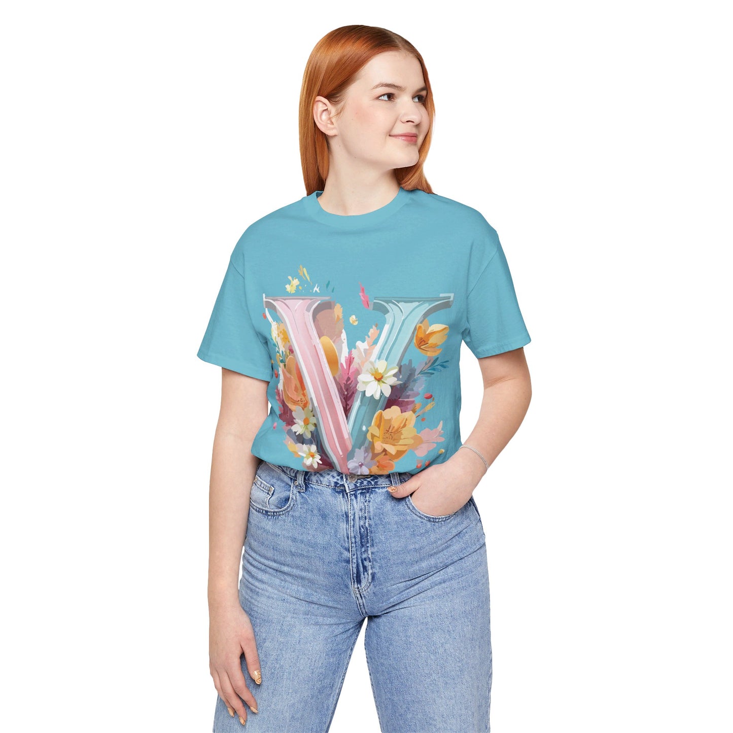 Natural Cotton Tee Shirt - Letters Collection - V Printify