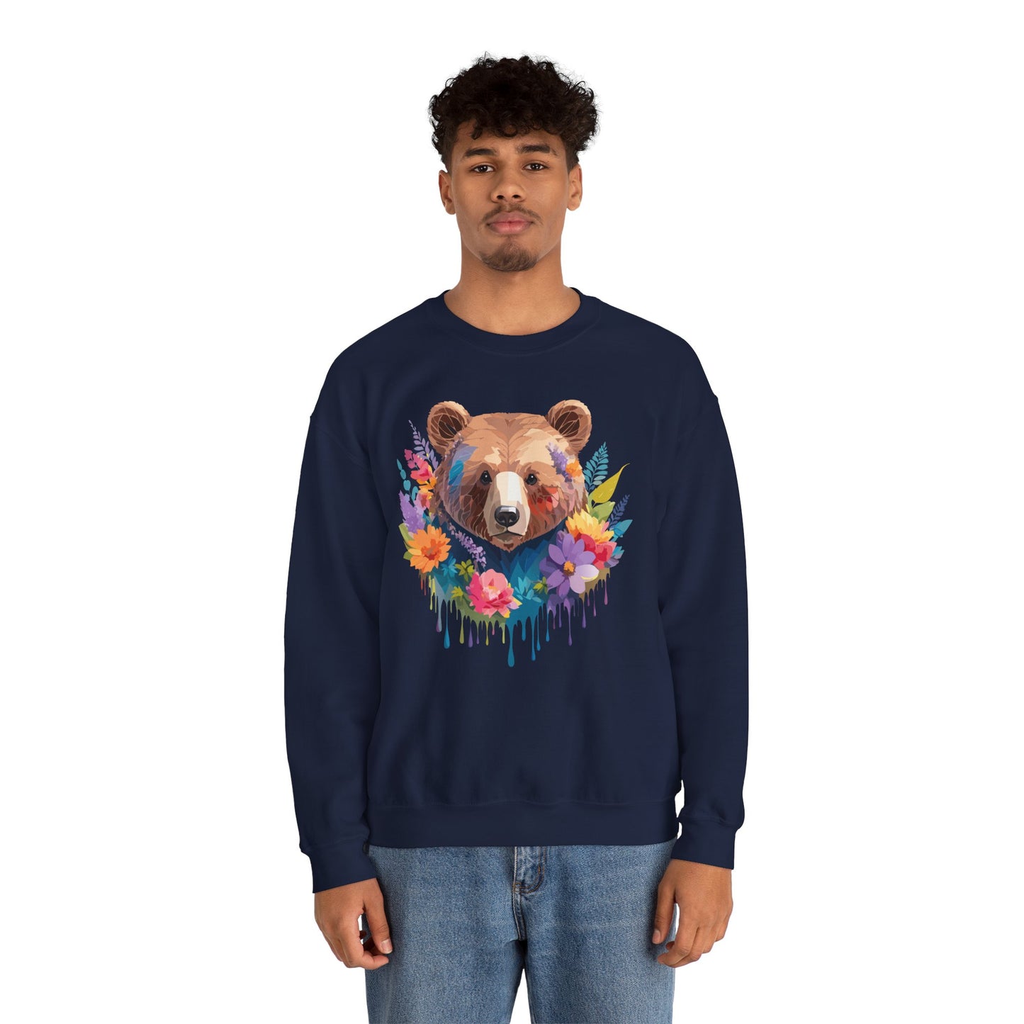 Unisex Floral Bear Sweatshirt, Animals Sweatshirt, Floral Sweatshirt, Art Design Sweatshirt