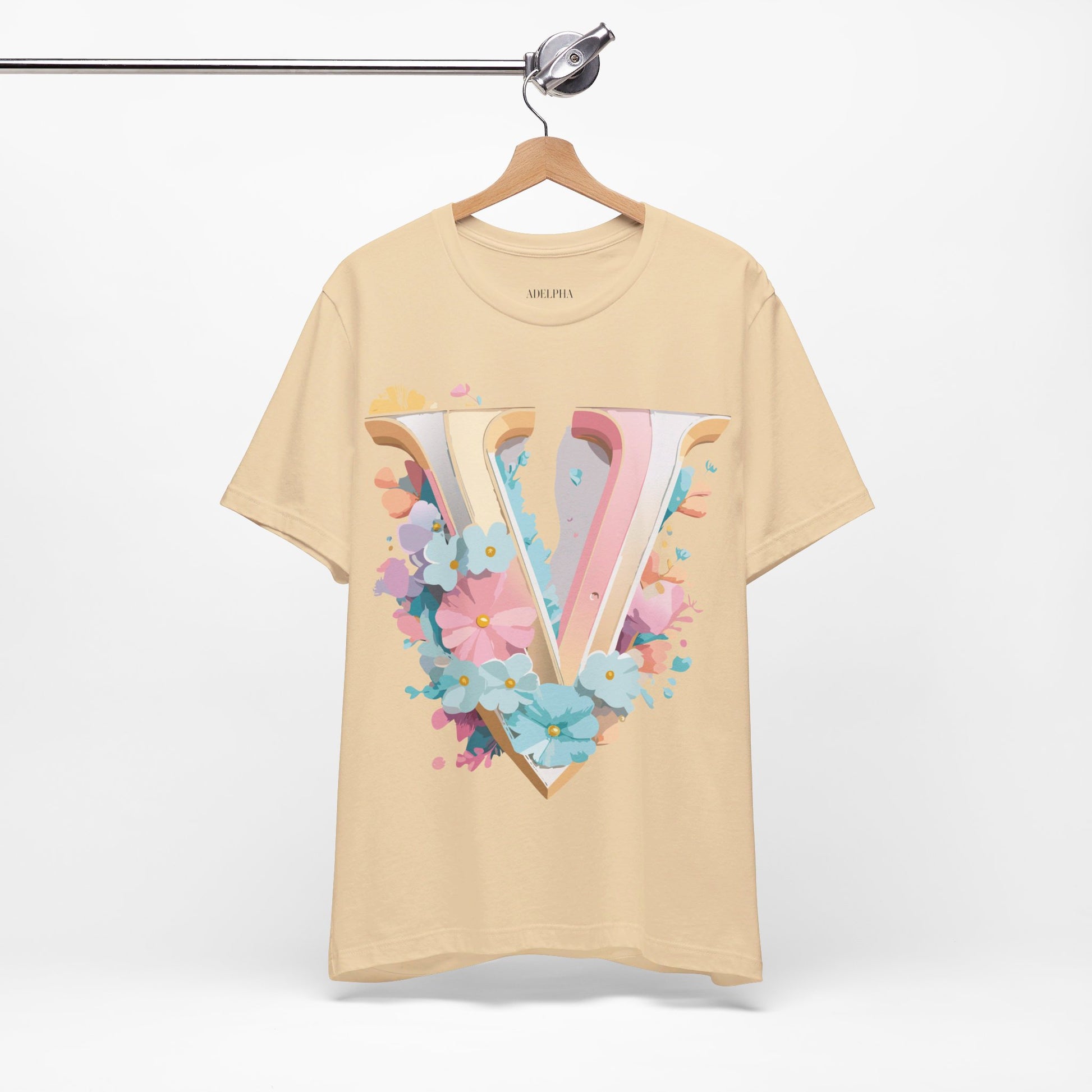 Natural Cotton Tee Shirt - Letters Collection - V Printify