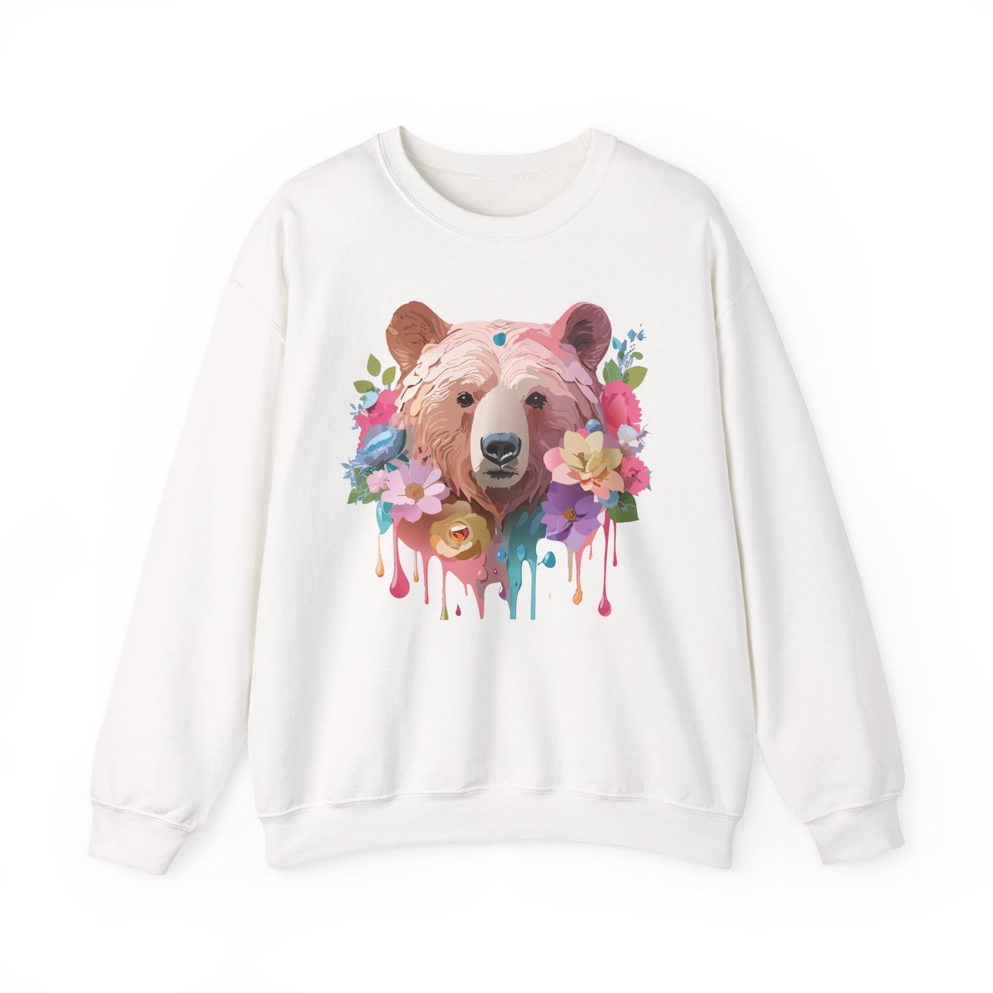Unisex Floral Bear Sweatshirt, Animals Sweatshirt, Floral Sweatshirt, Art Design Sweatshirt