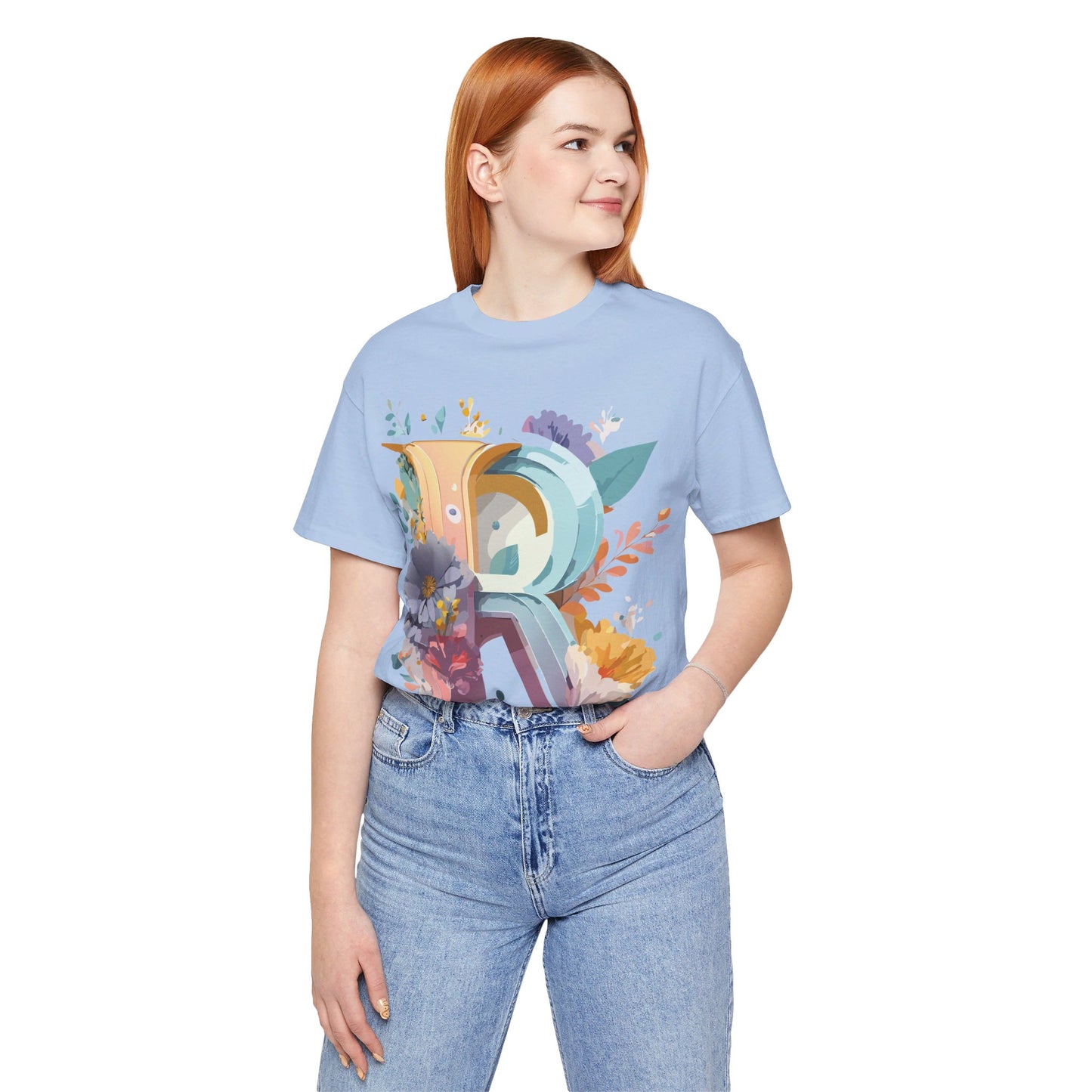 Natural Cotton Tee Shirt - Letters Collection - R Printify