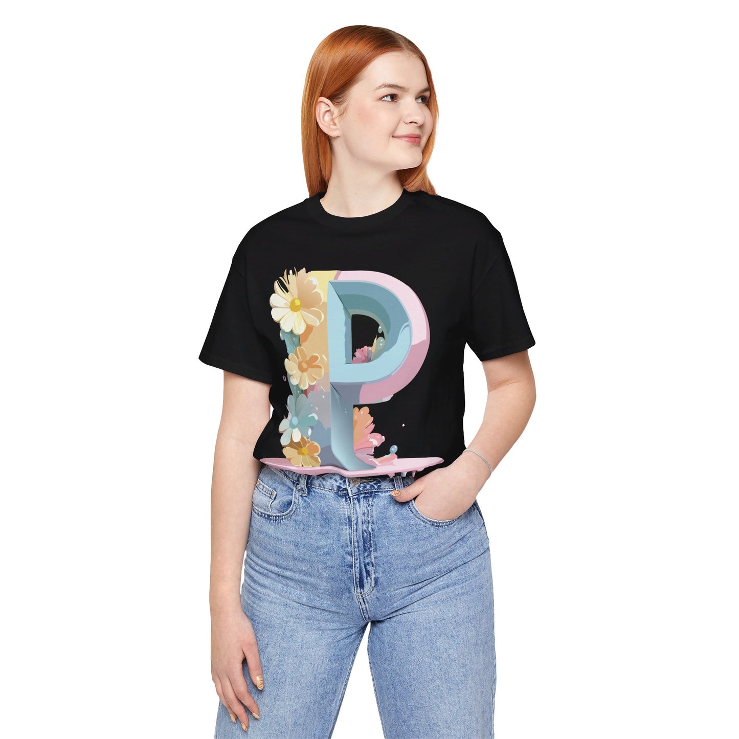 Natural Cotton Tee Shirt - Letters Collection - P Printify